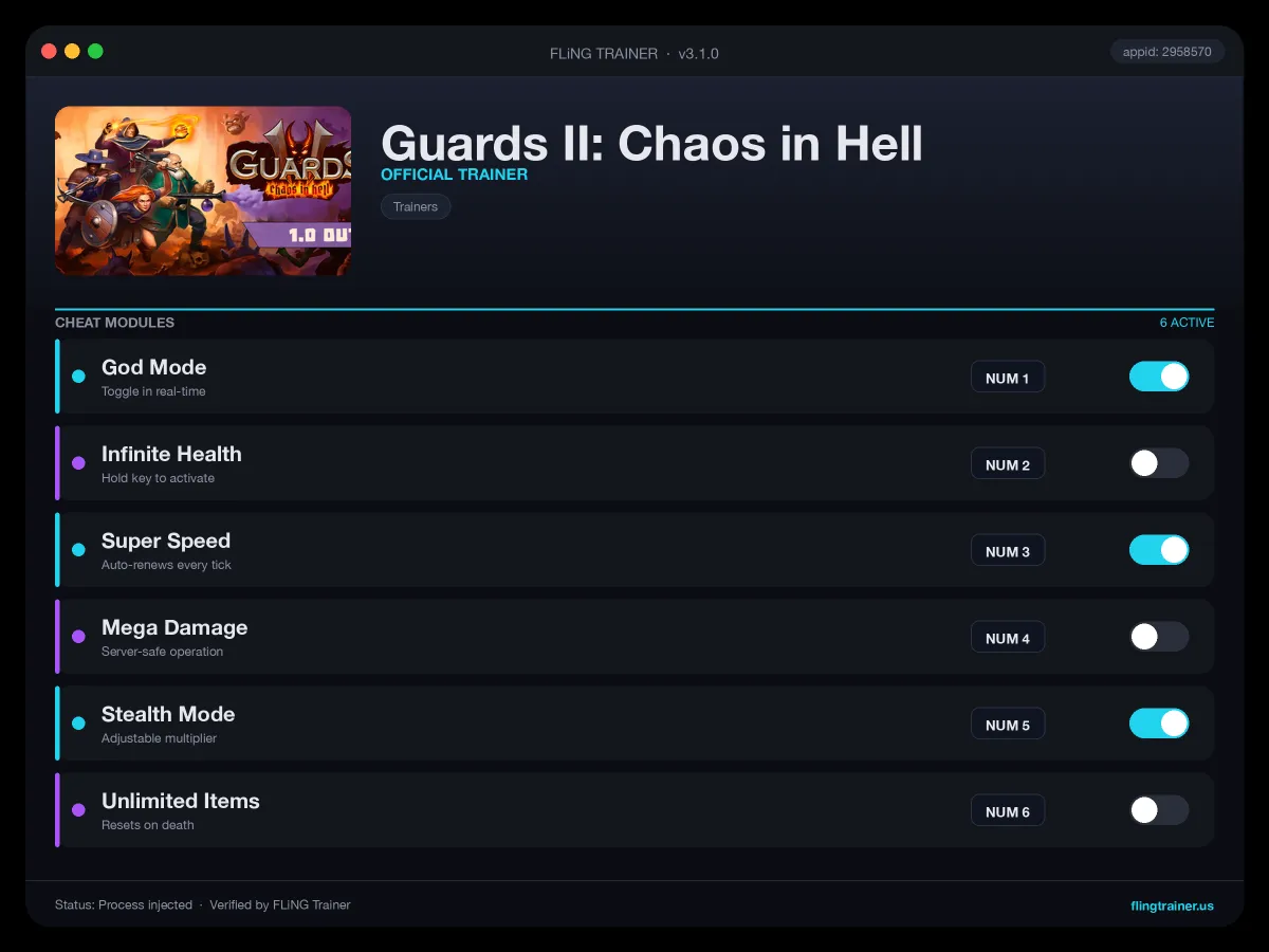 Guards II: Chaos in Hell Trainer interface