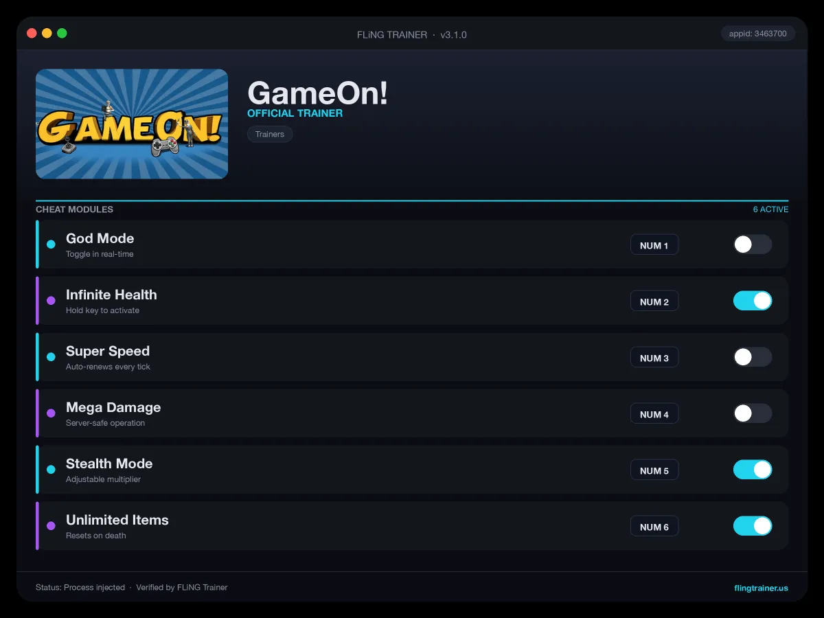 GameOn! Trainer interface