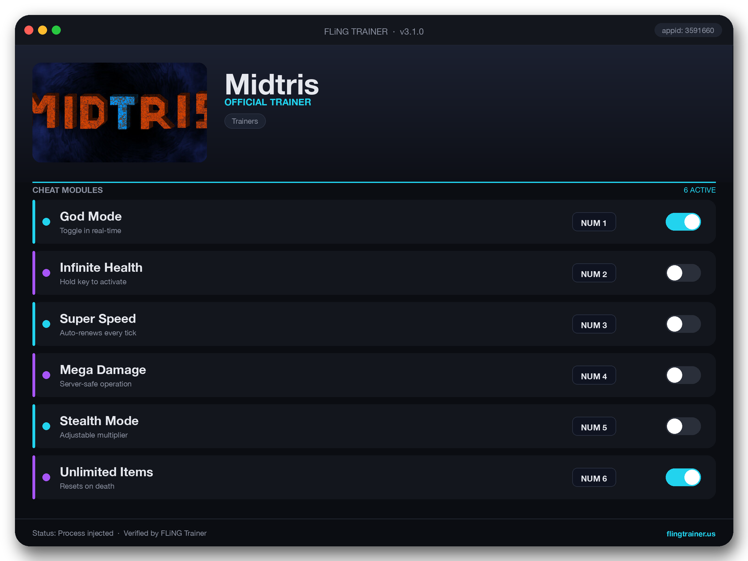 Midtris Trainer interface