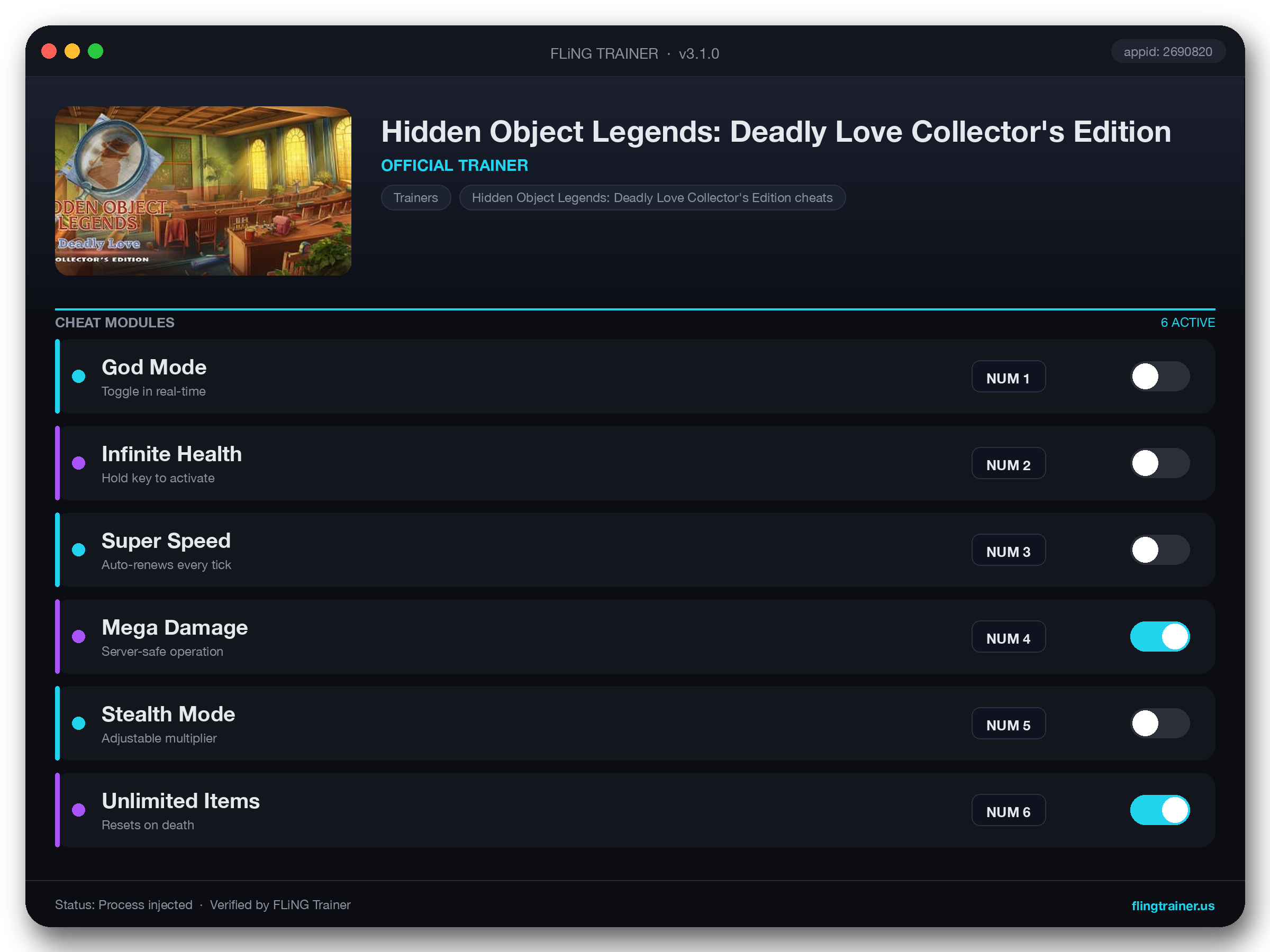 Hidden Object Legends: Deadly Love Collector's Edition Trainer interface