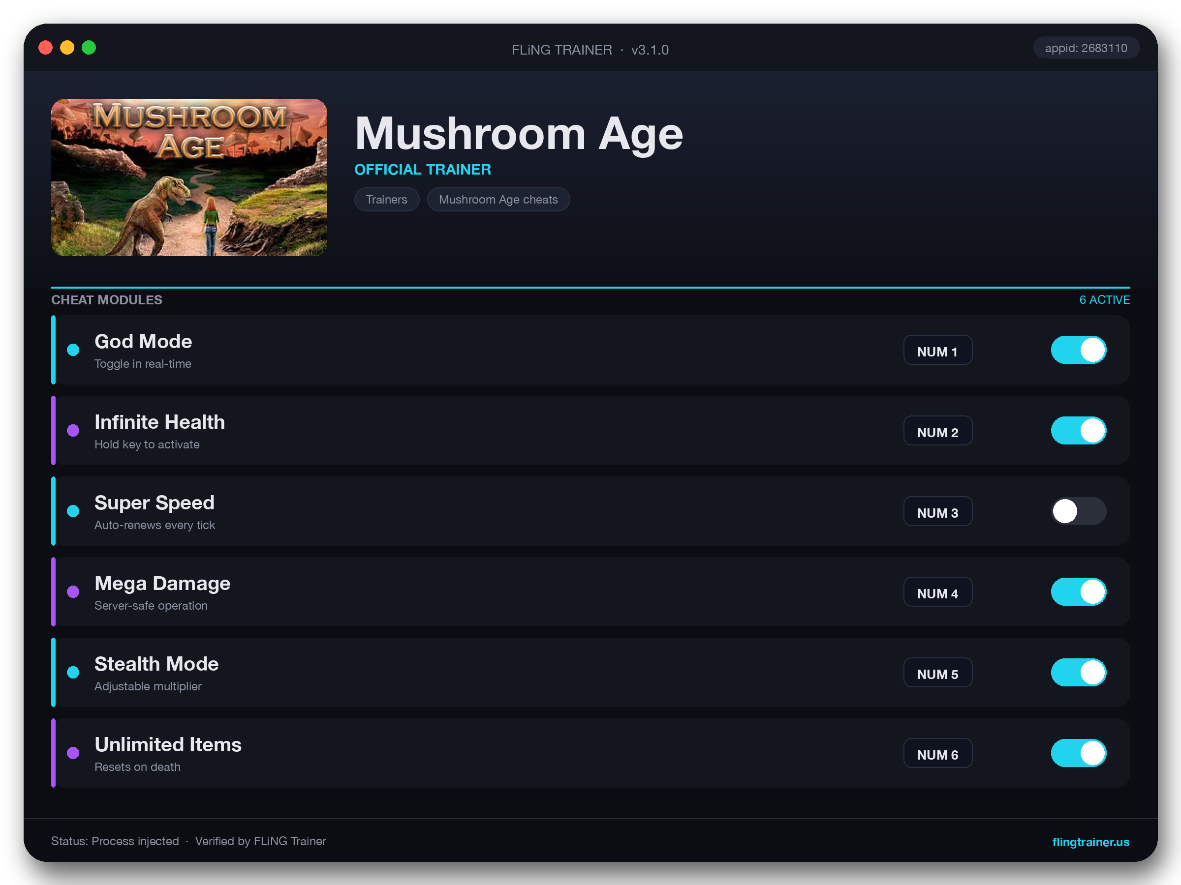 Mushroom Age Trainer interface