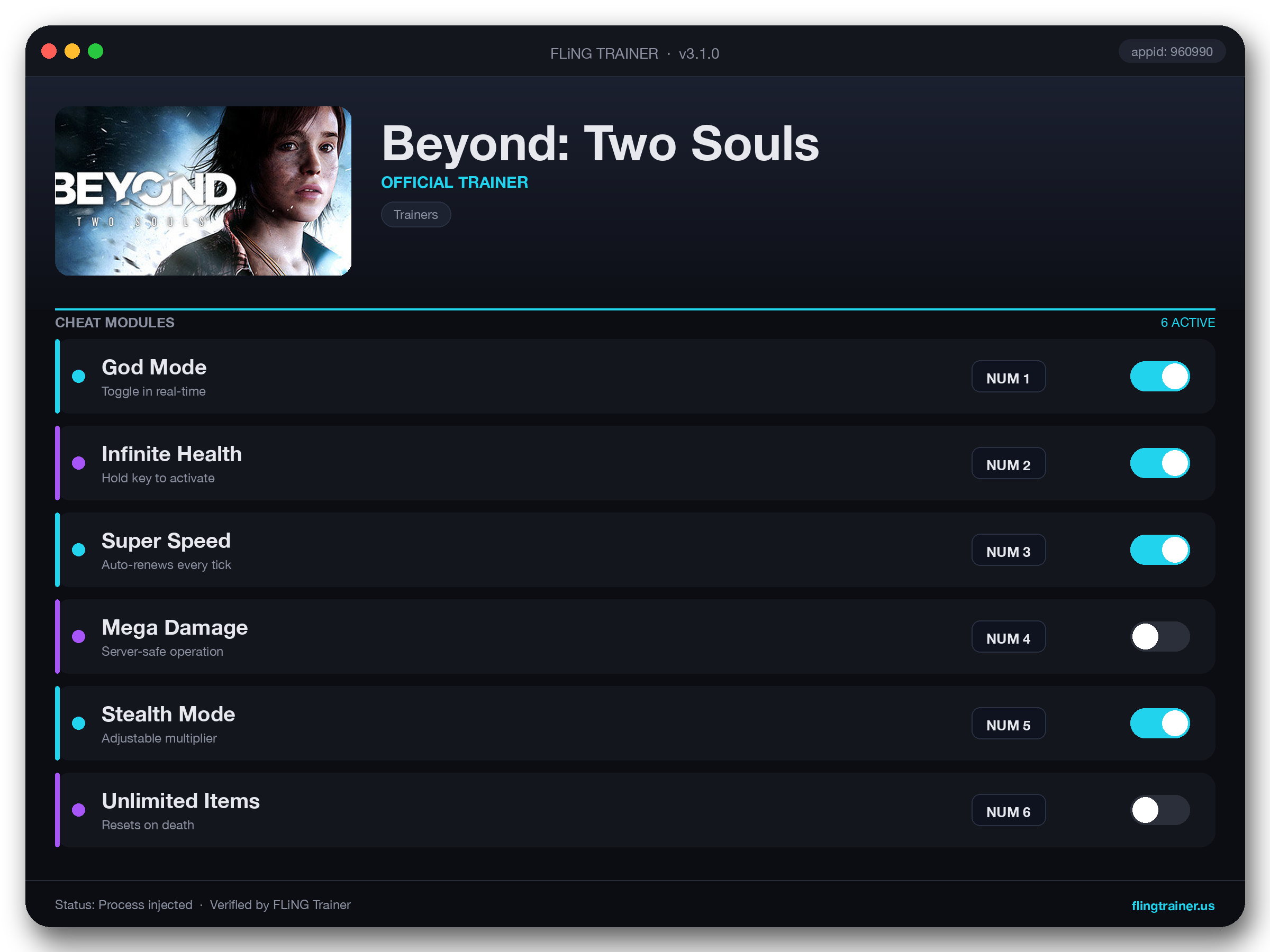 Beyond: Two Souls Trainer interface