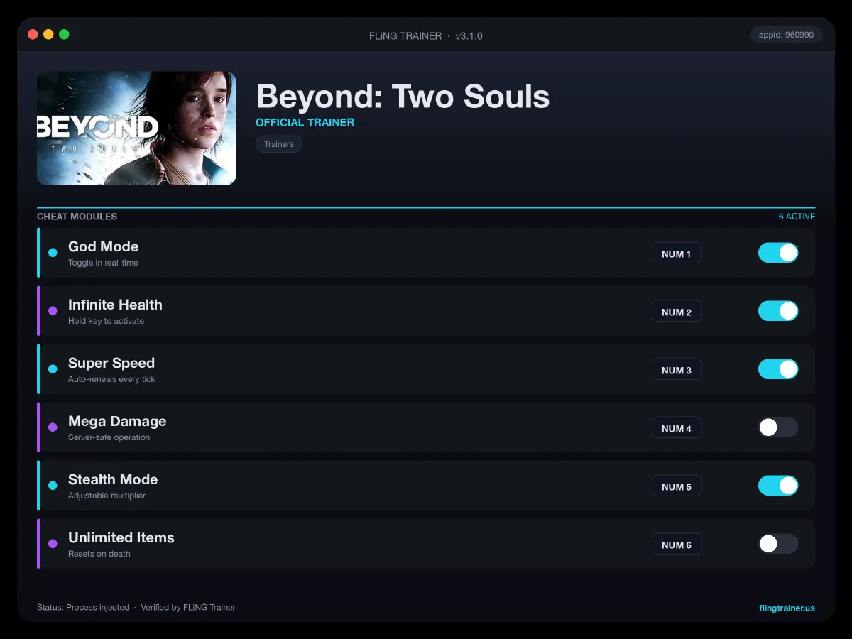 Beyond: Two Souls Trainer interface