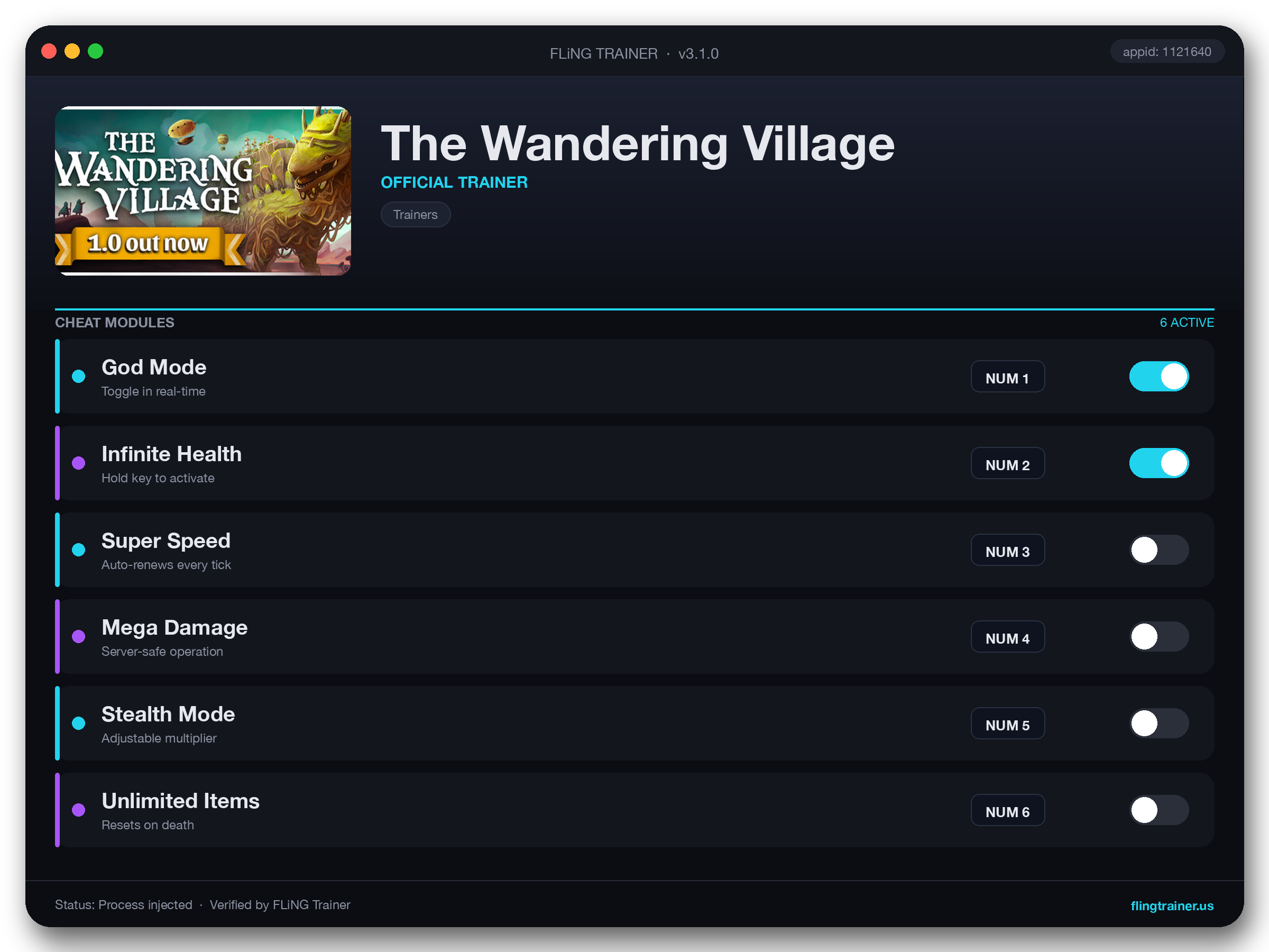 The Wandering Village Trainer interface