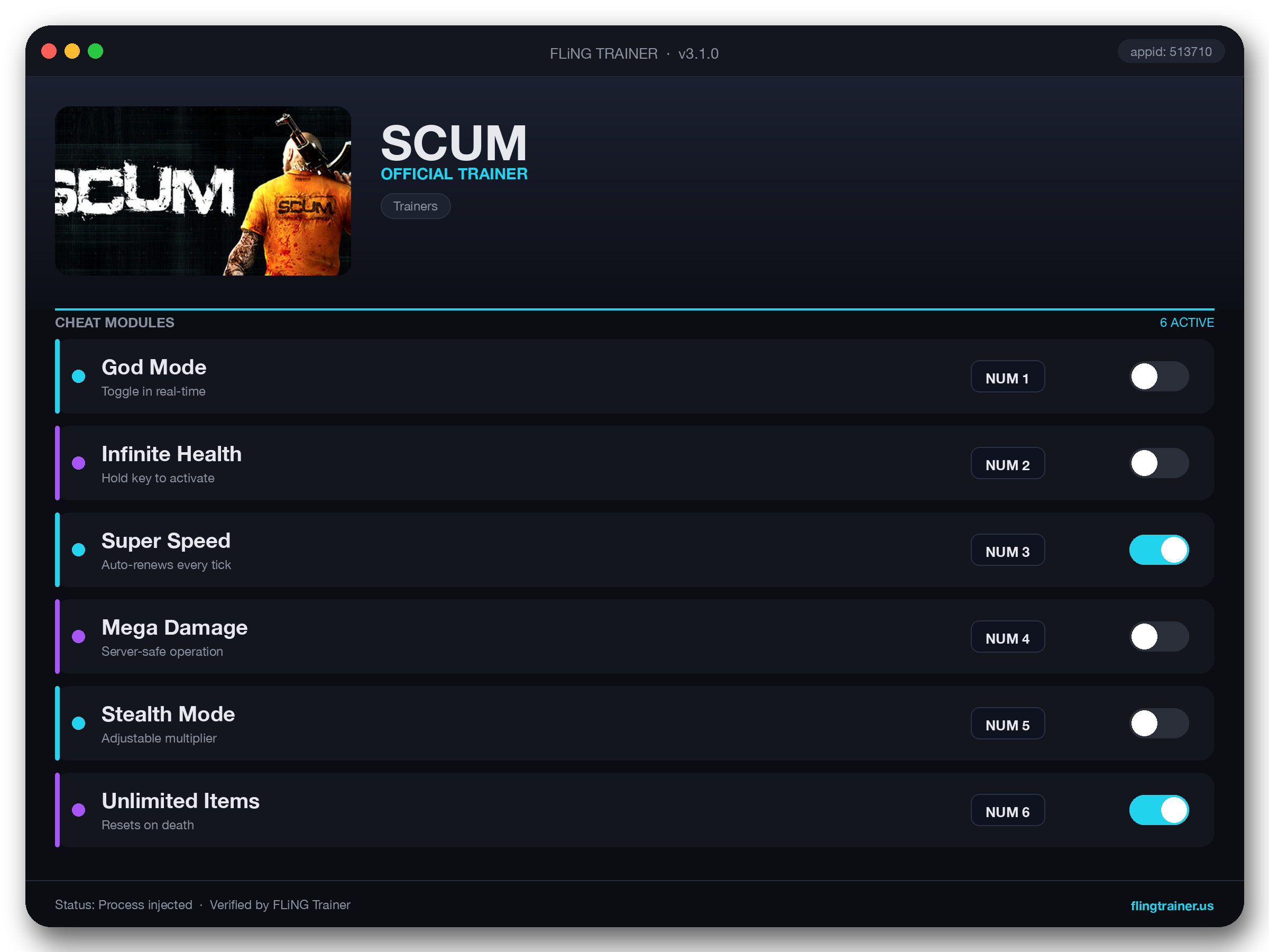 SCUM Trainer interface