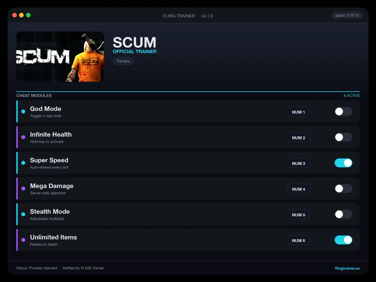 SCUM Trainer interface