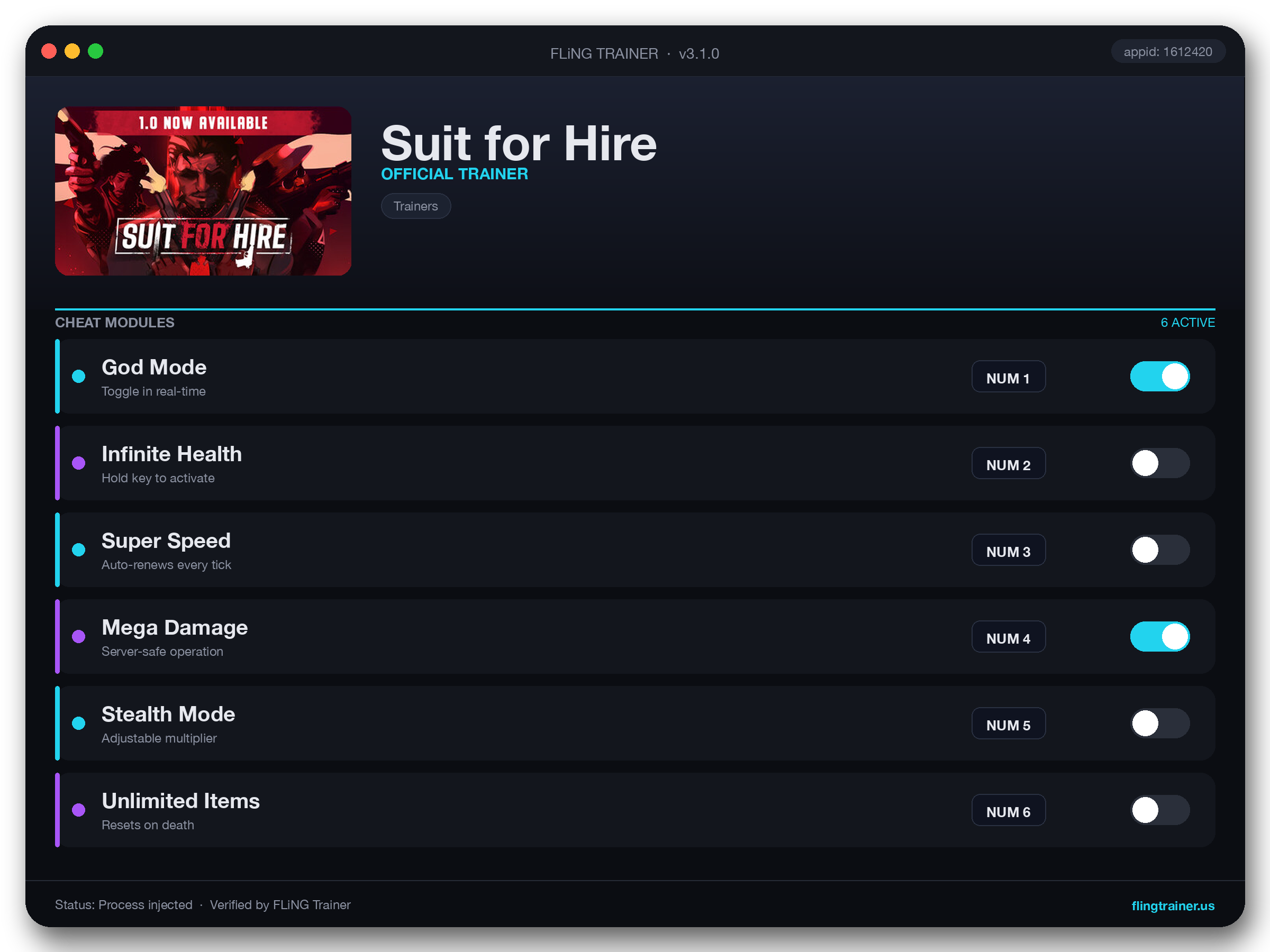 Suit for Hire Trainer interface