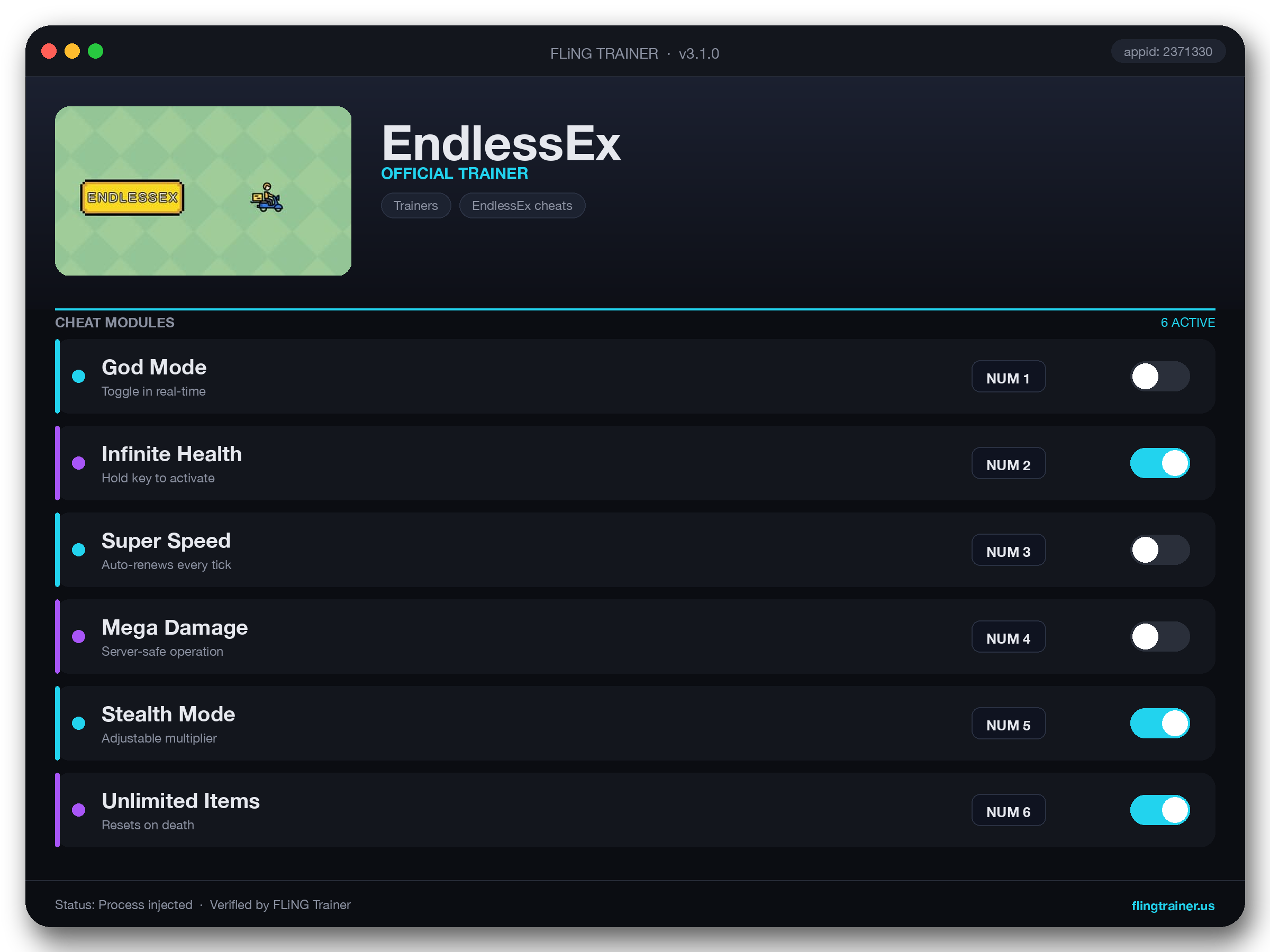 EndlessEx Trainer interface
