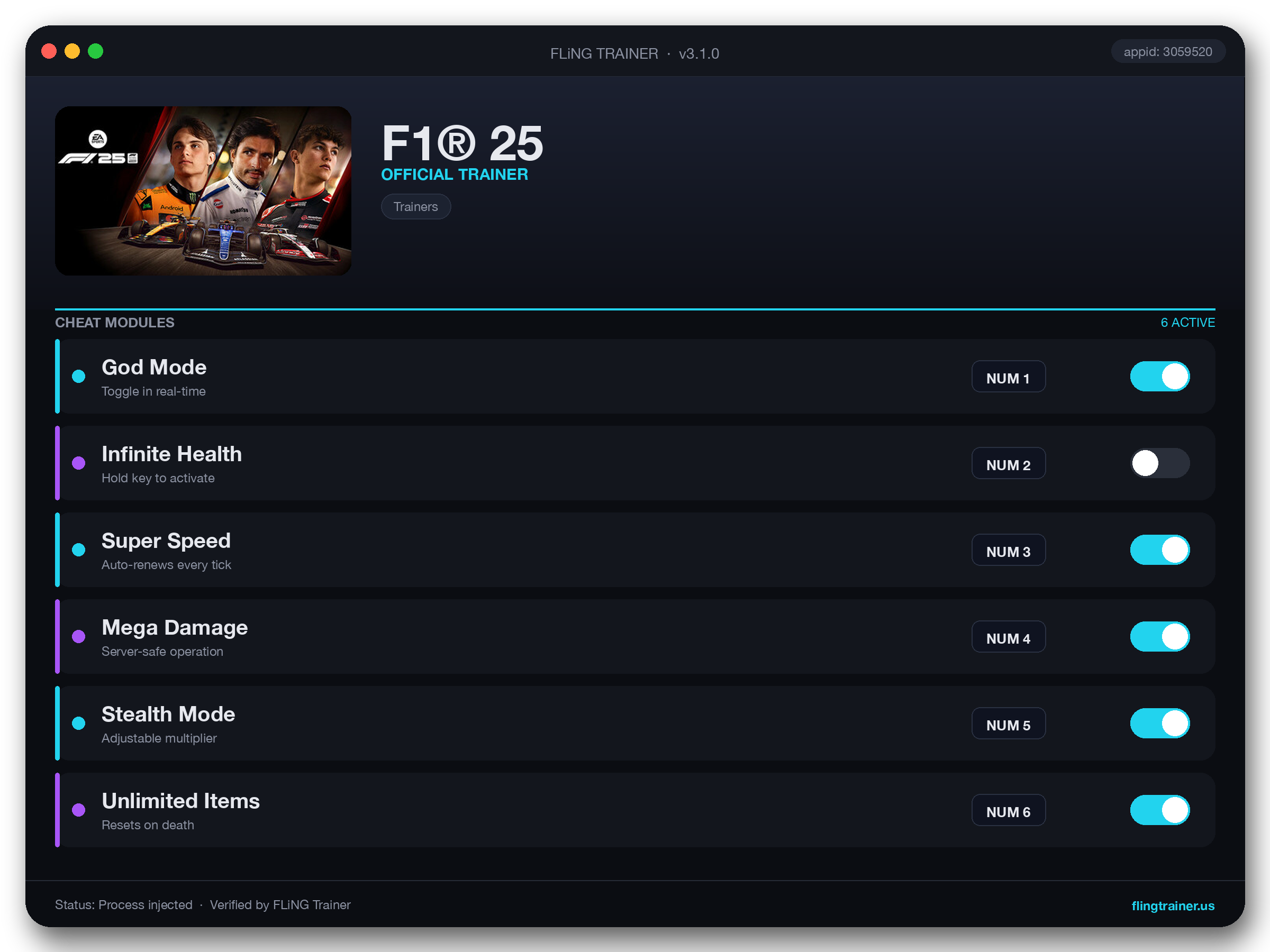 F1® 25 Trainer interface