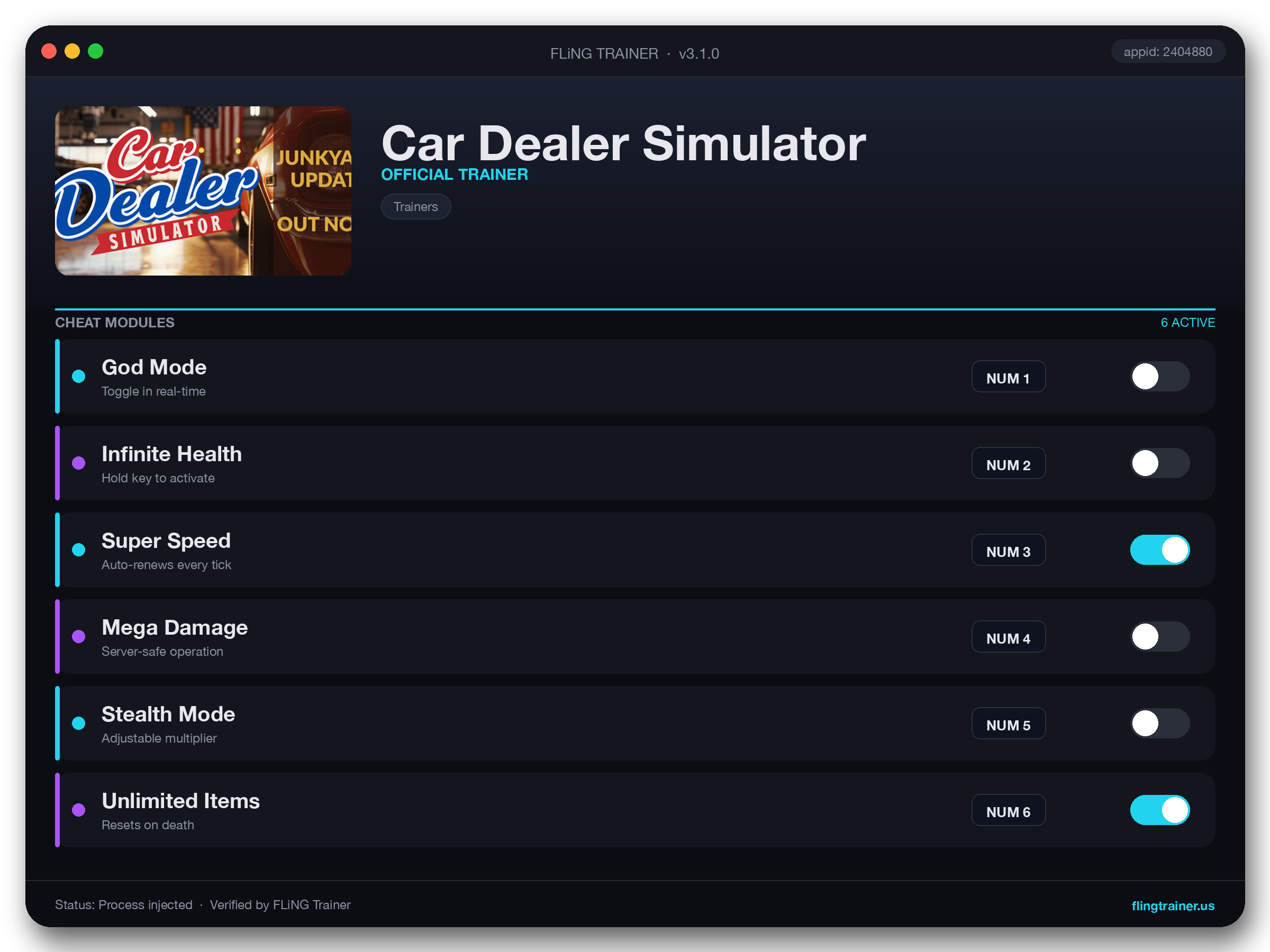 Car Dealer Simulator Trainer interface