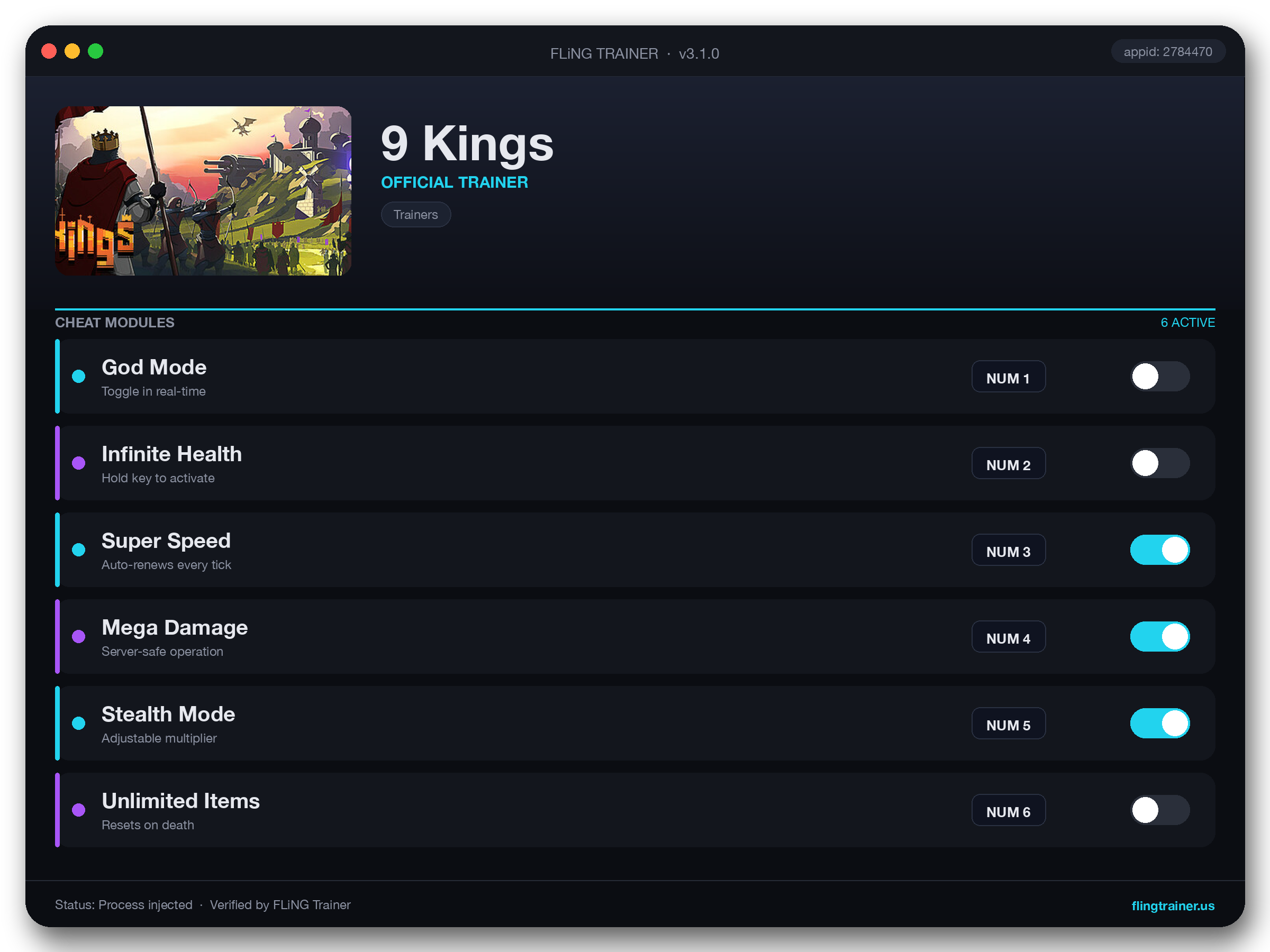 9 Kings Trainer interface