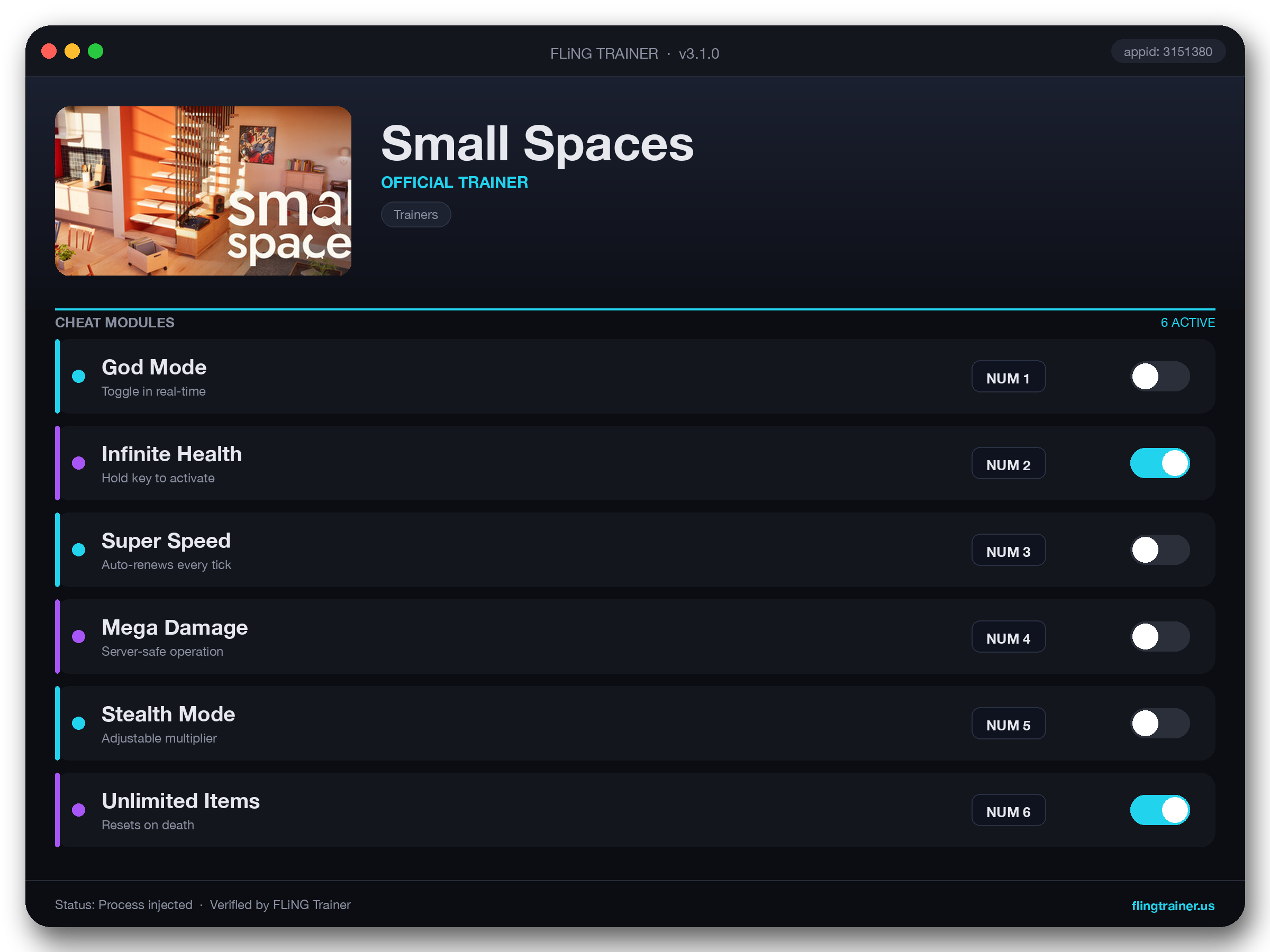 Small Spaces Trainer interface