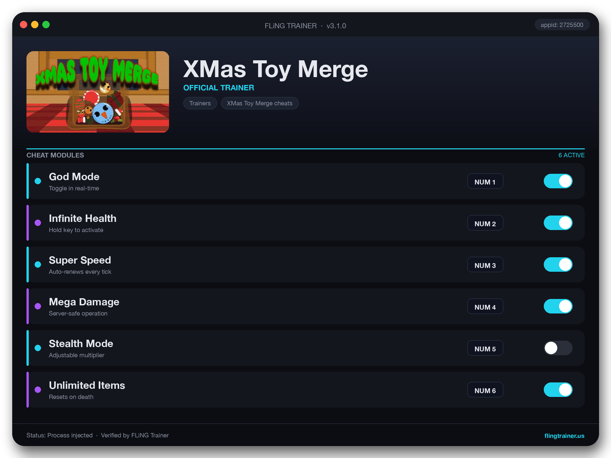 XMas Toy Merge Trainer interface