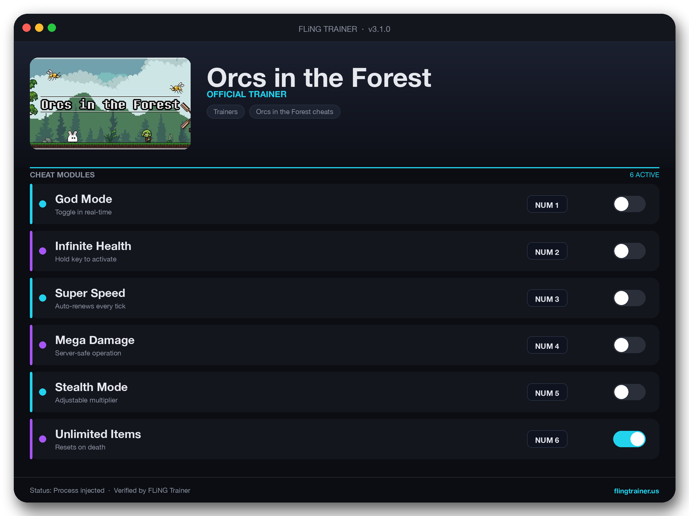 Orcs in the Forest Trainer interface