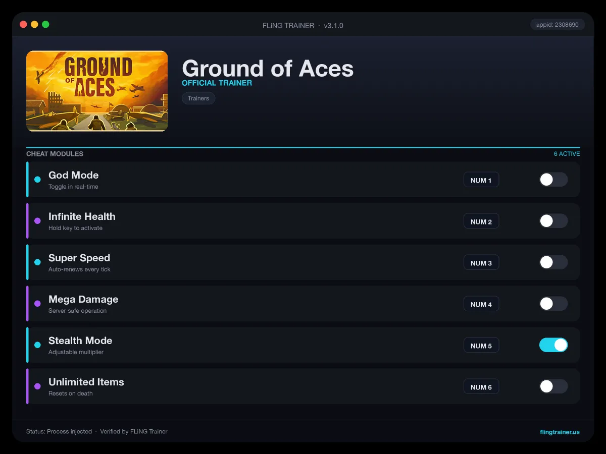 Ground of Aces Trainer interface