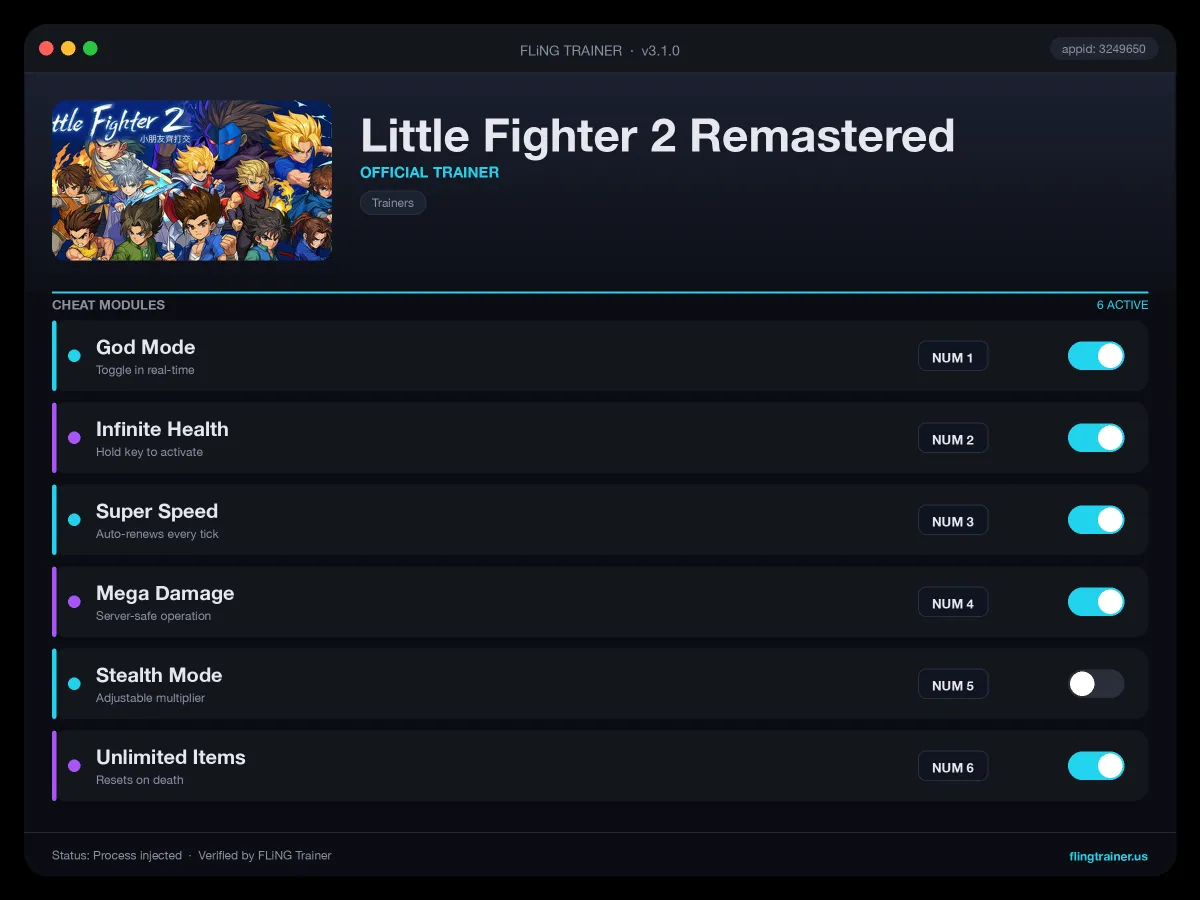 Little Fighter 2 Remastered Trainer interface