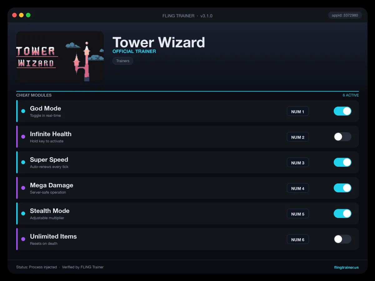 Tower Wizard Trainer interface