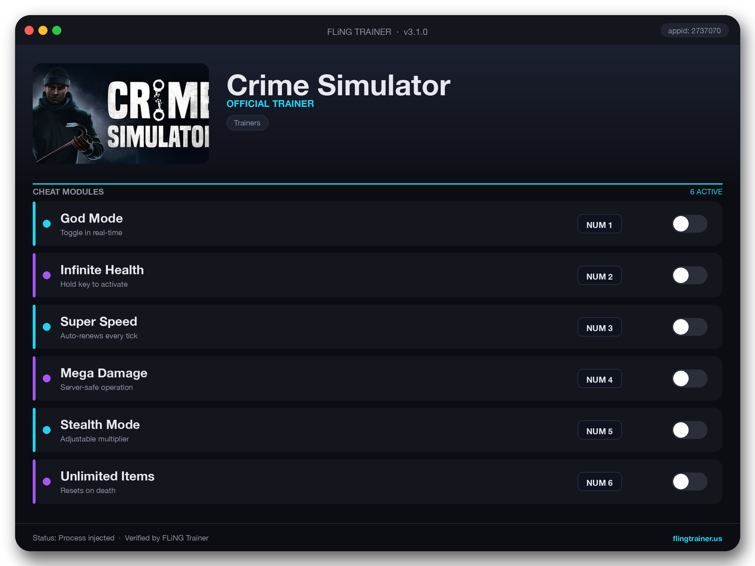 Crime Simulator Trainer interface