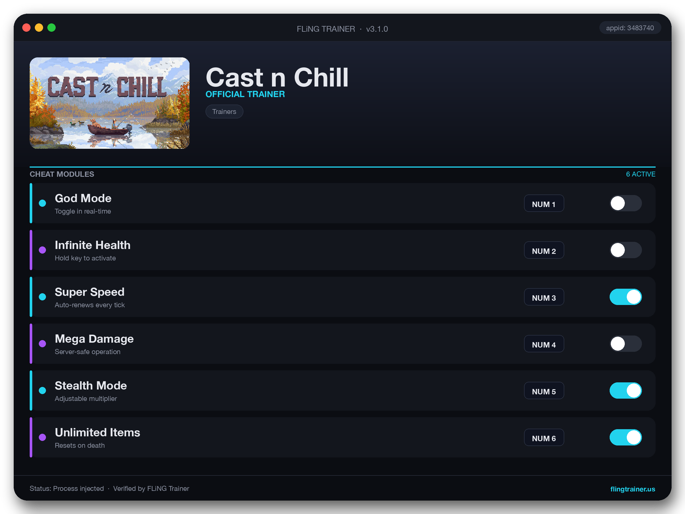 Cast n Chill Trainer interface