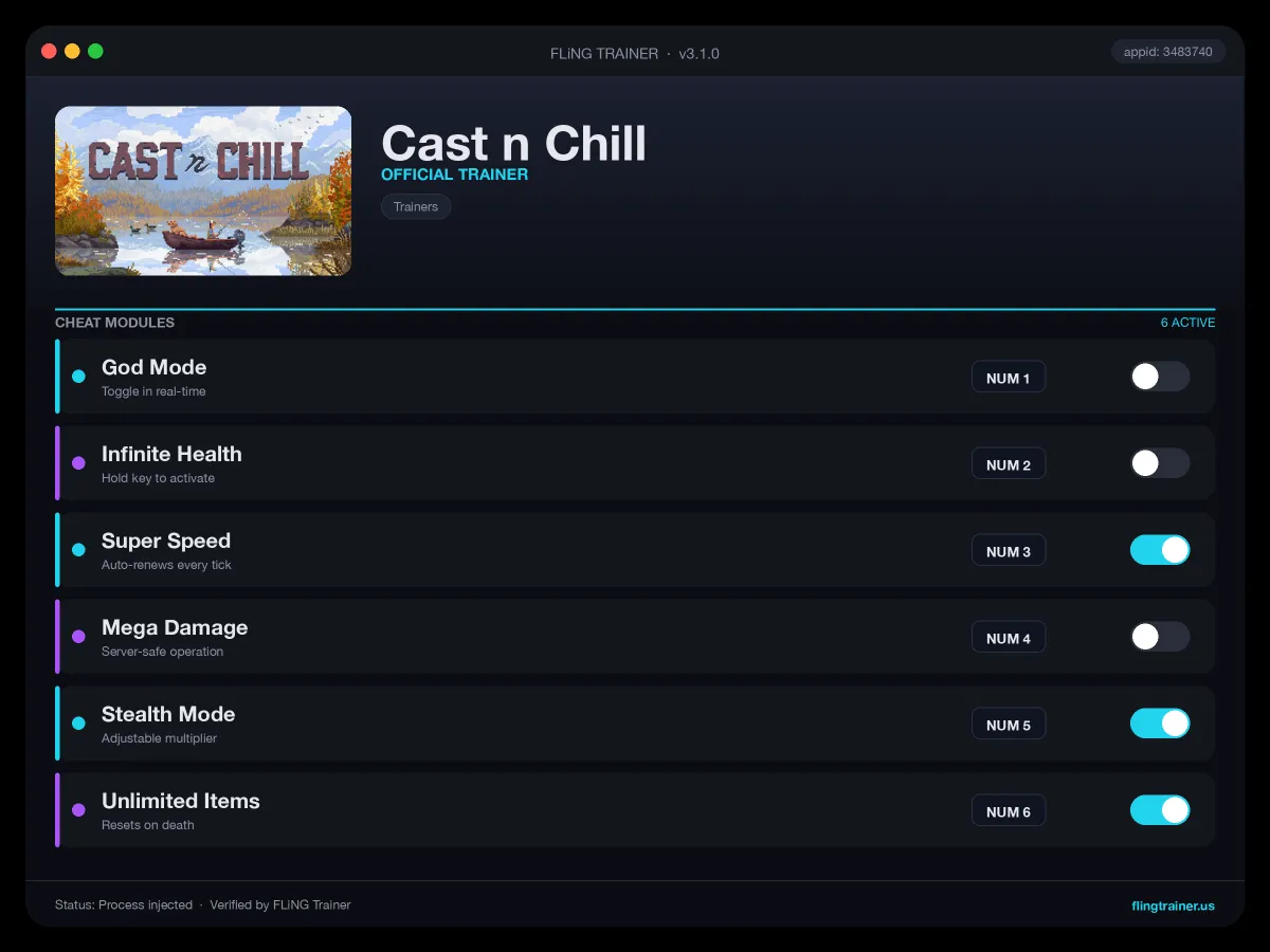 Cast n Chill Trainer interface
