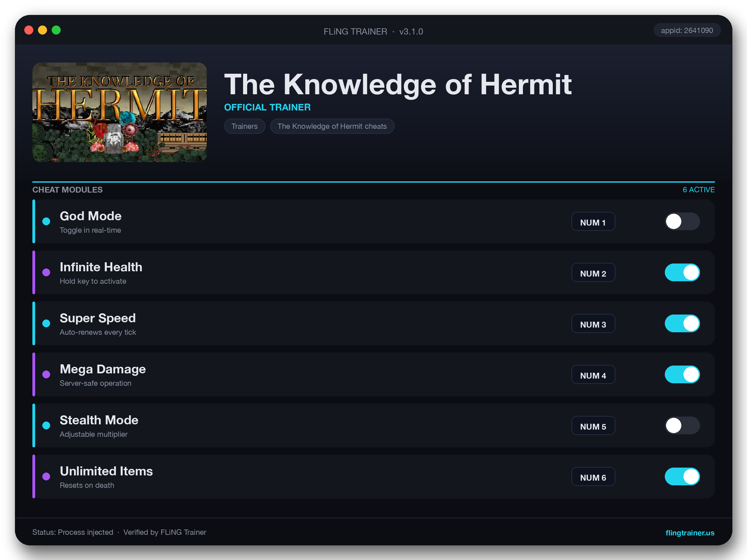 The Knowledge of Hermit Trainer interface