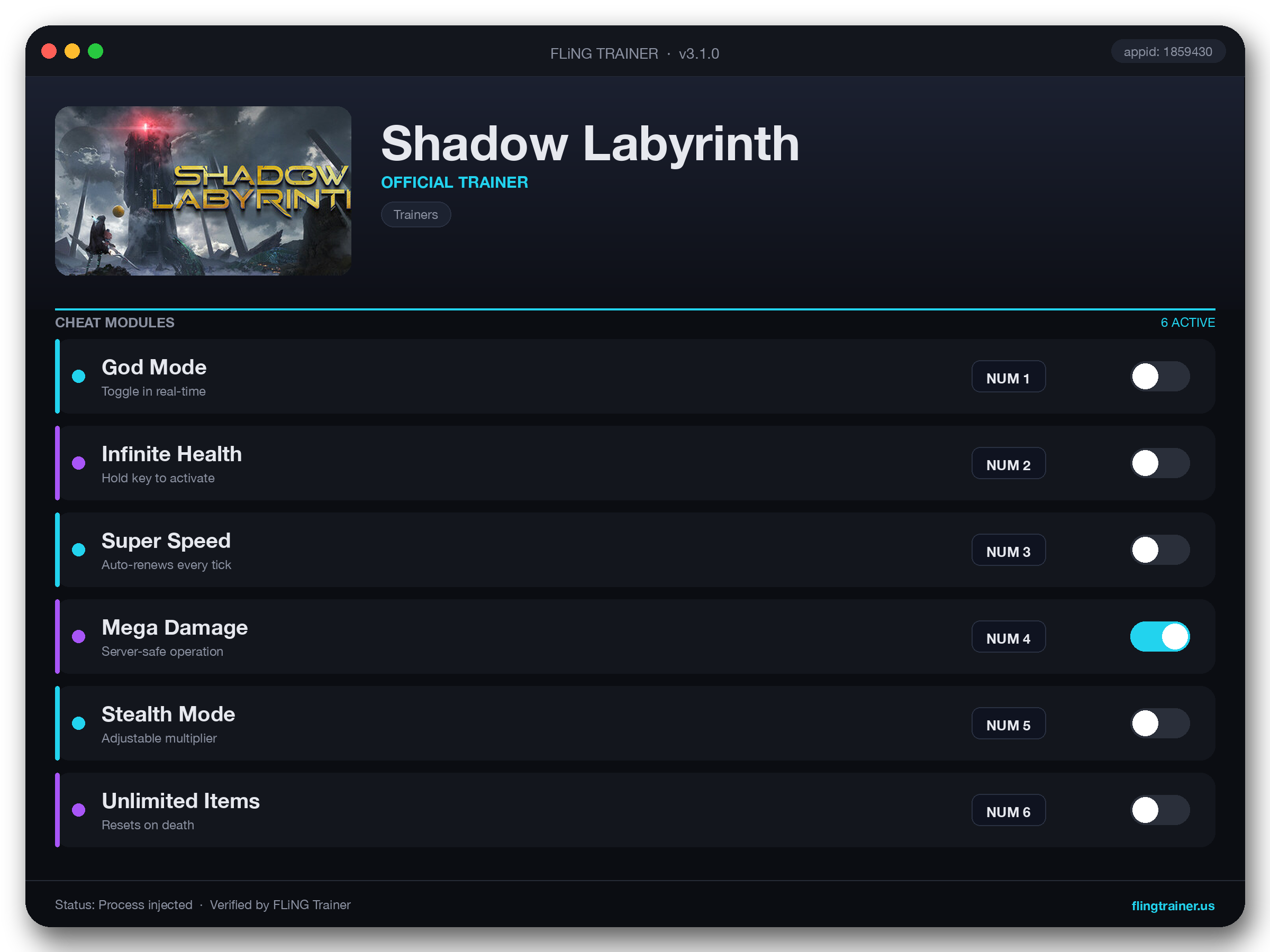 Shadow Labyrinth Trainer interface