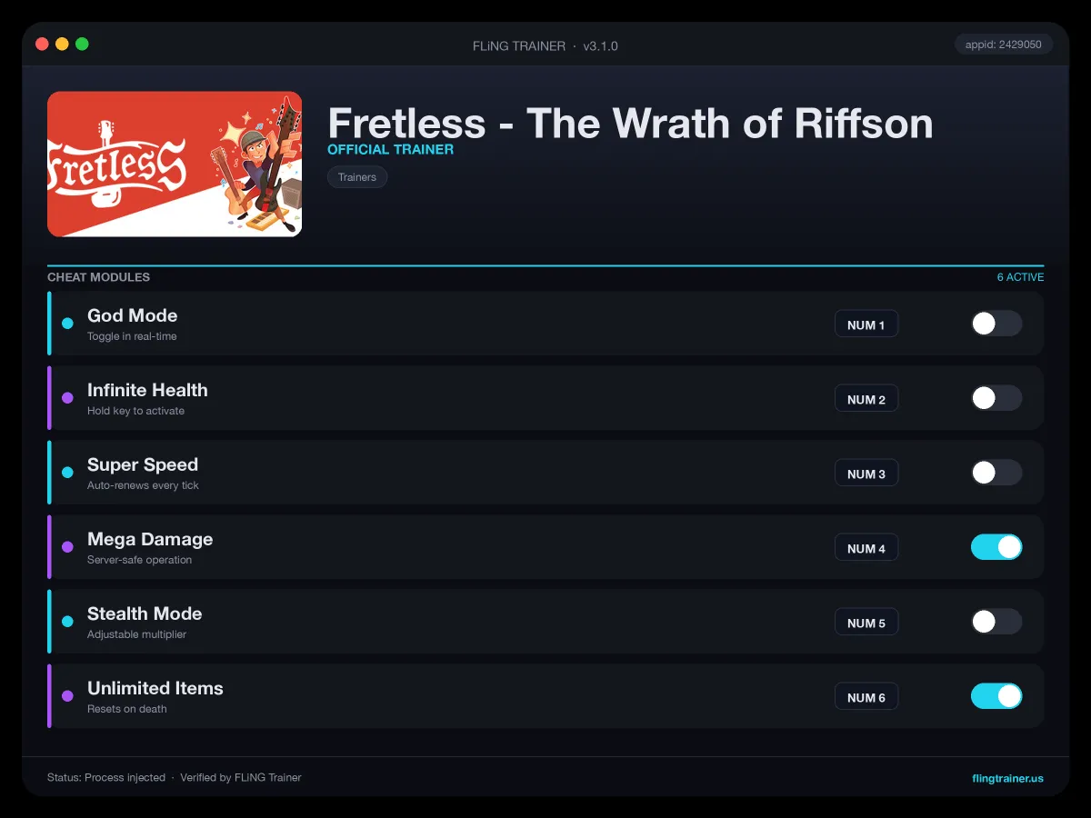 Fretless - The Wrath of Riffson Trainer interface