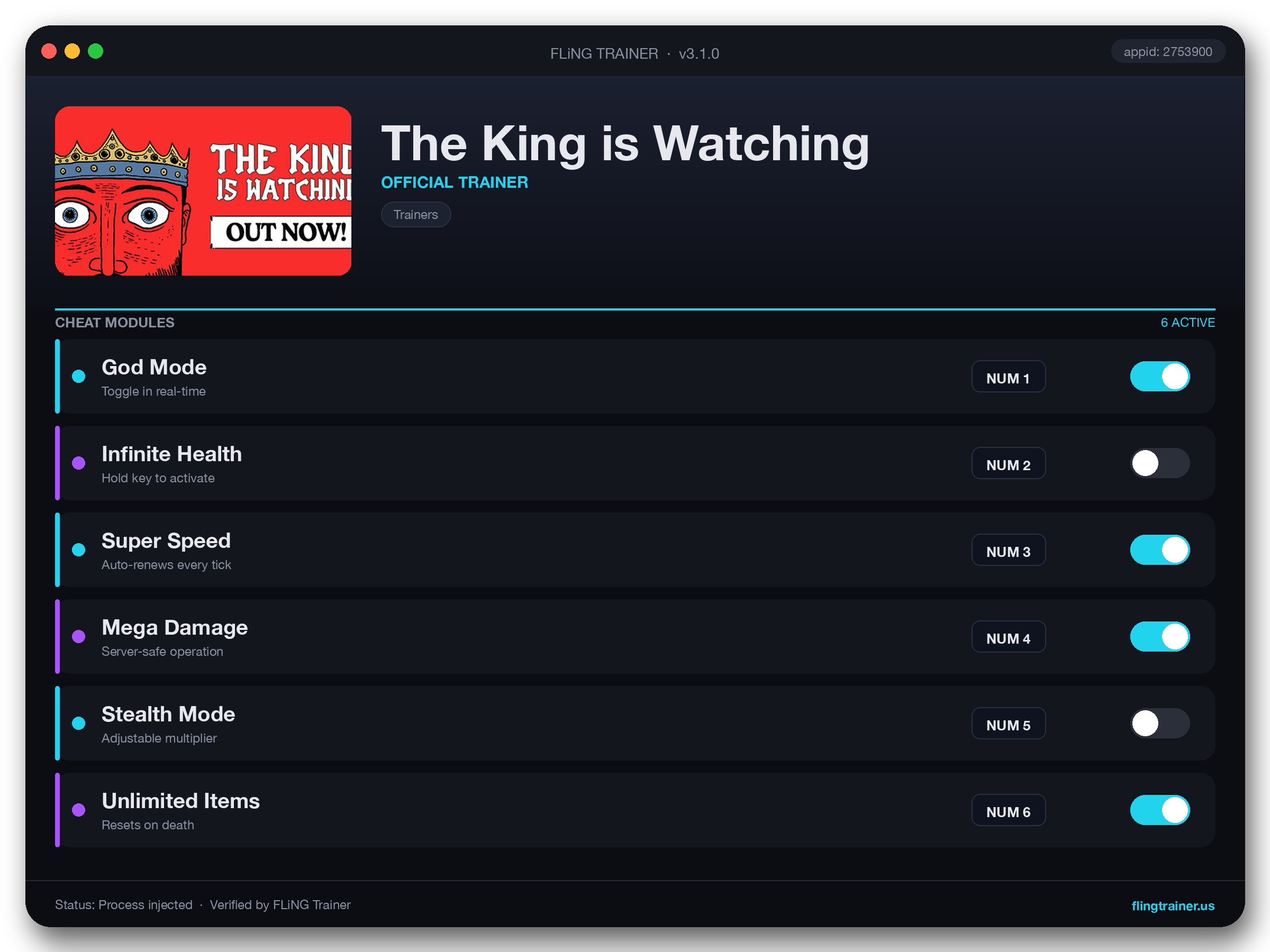 The King is Watching Trainer interface