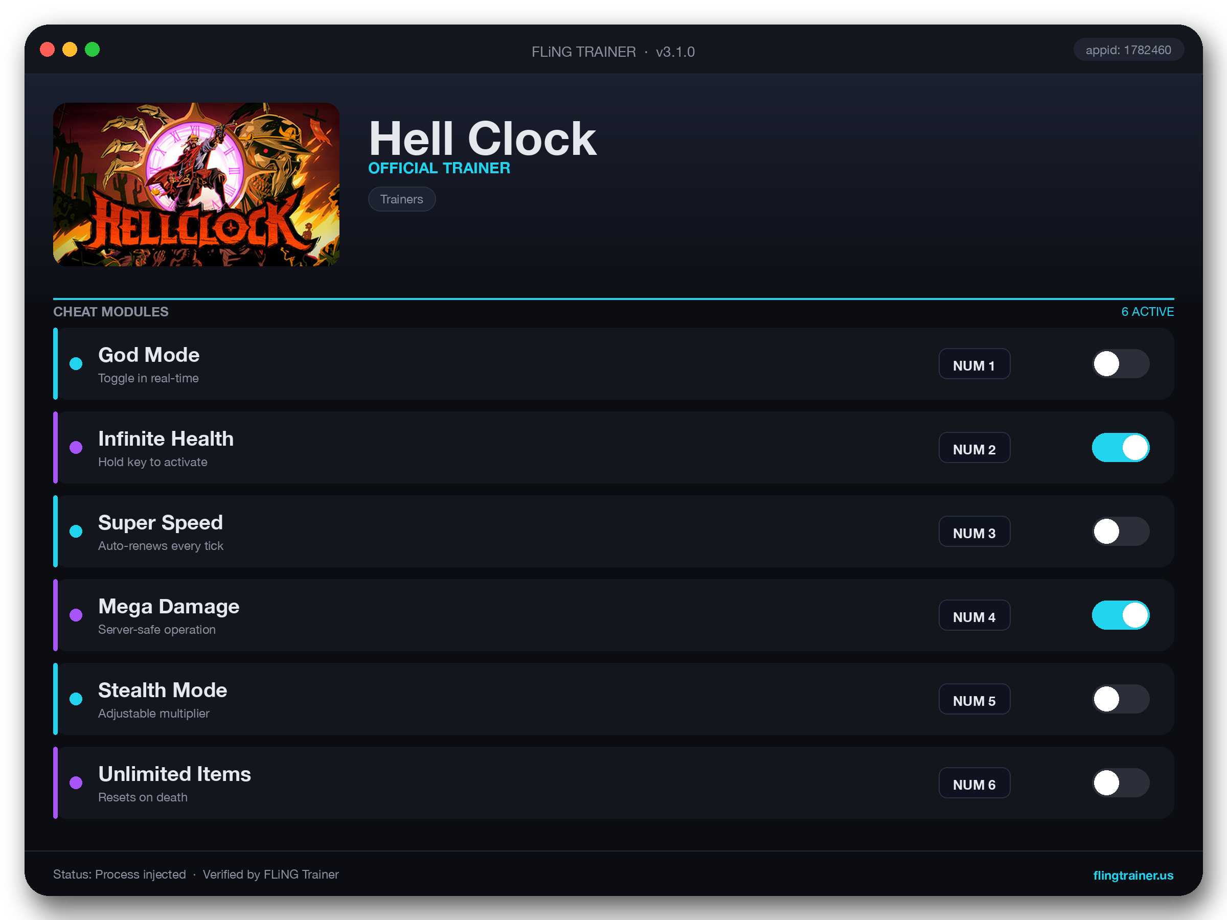 Hell Clock Trainer interface