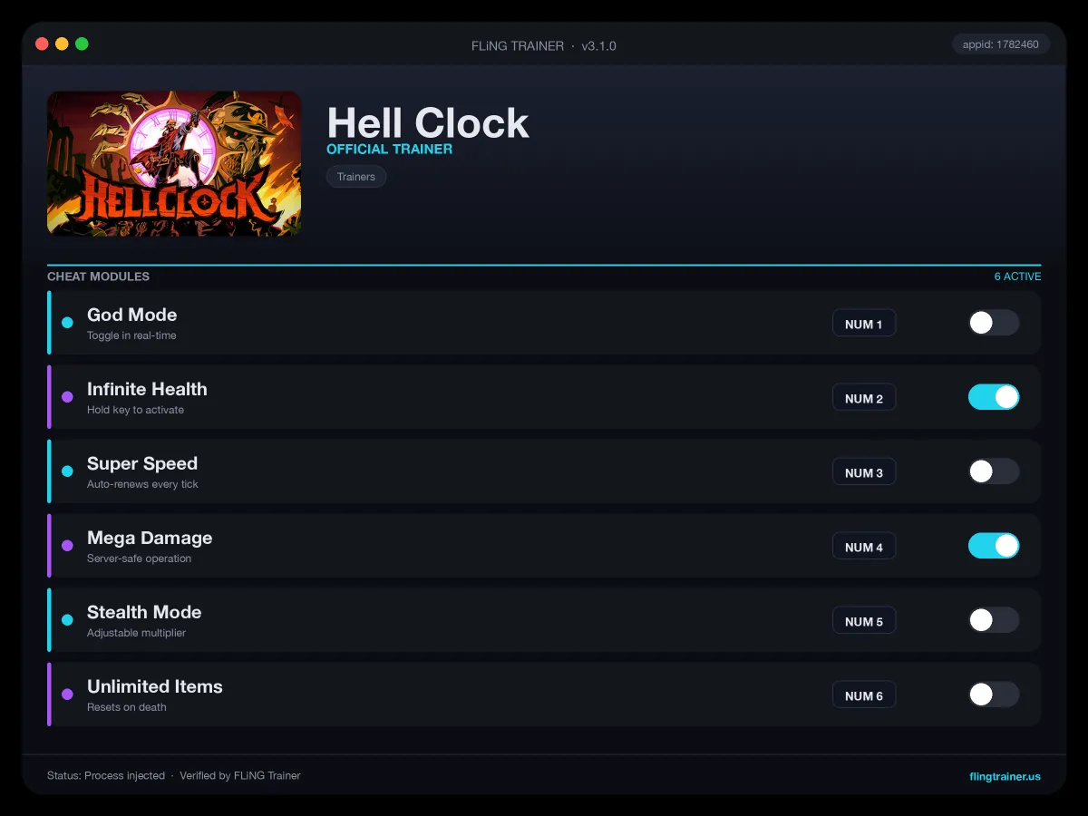 Hell Clock Trainer interface