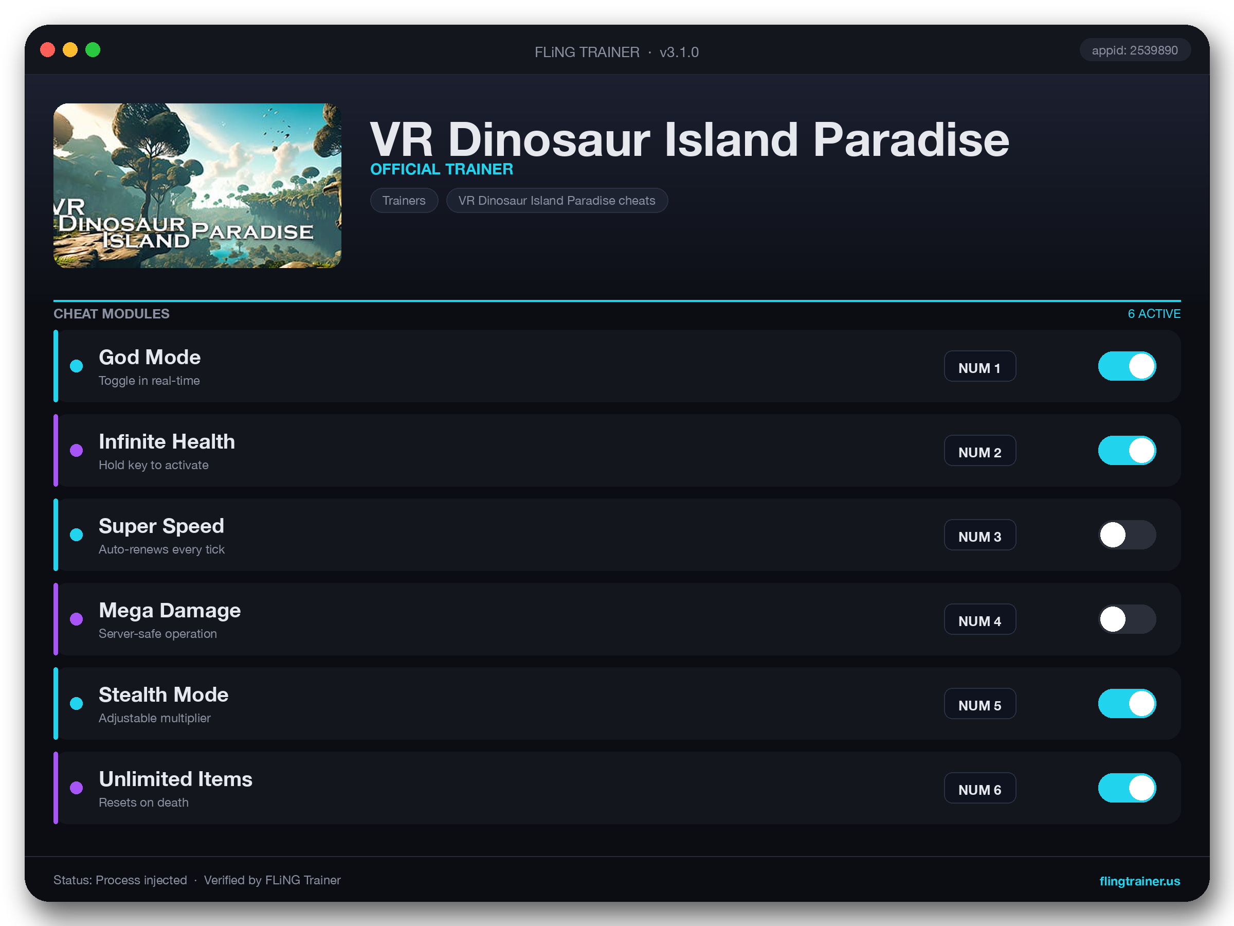 VR Dinosaur Island Paradise Trainer interface