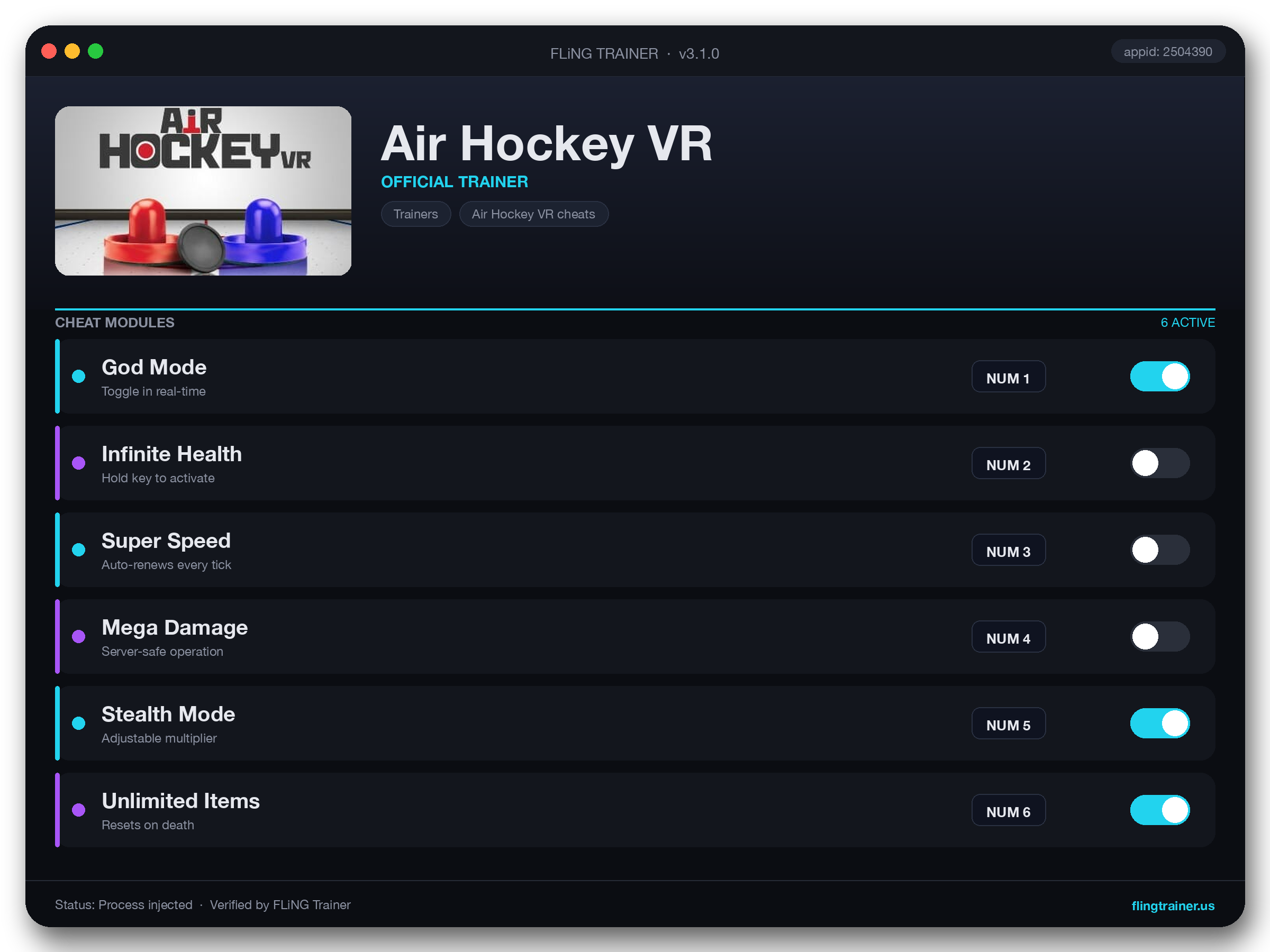 Air Hockey VR Trainer interface