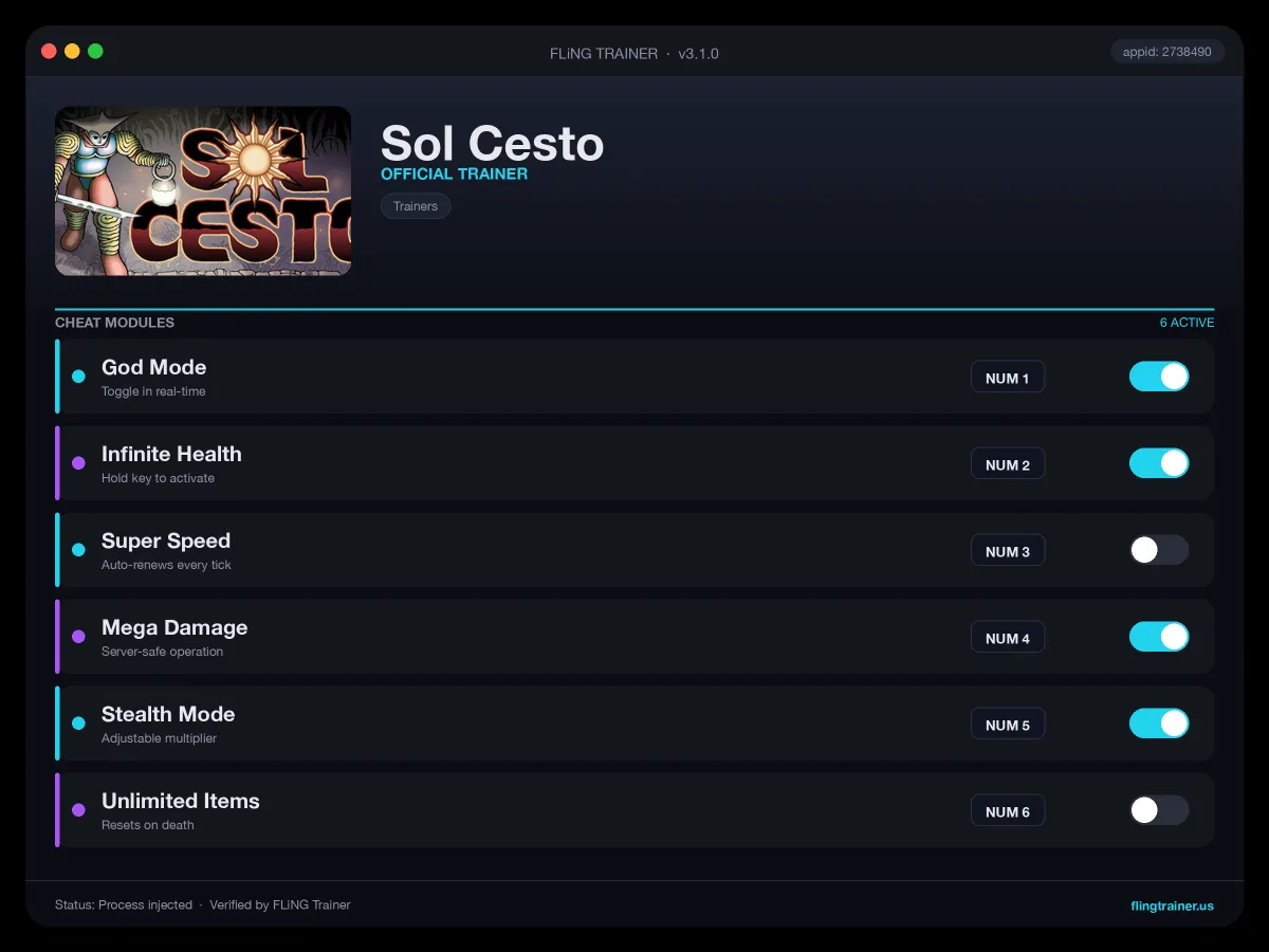 Sol Cesto Trainer interface