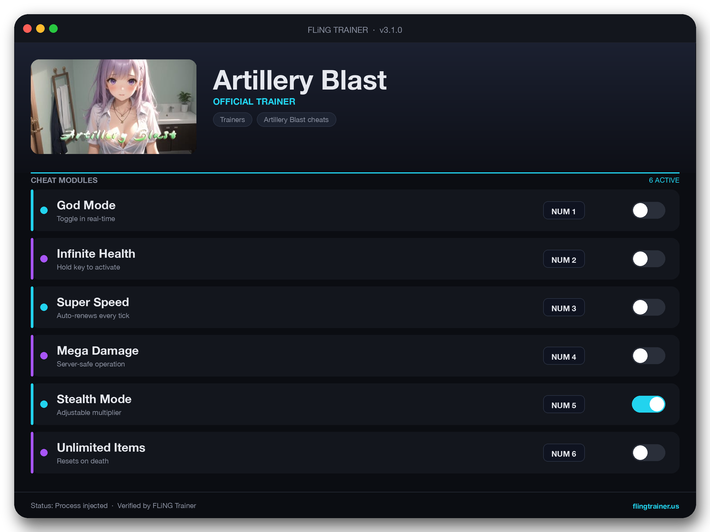 Artillery Blast Trainer interface