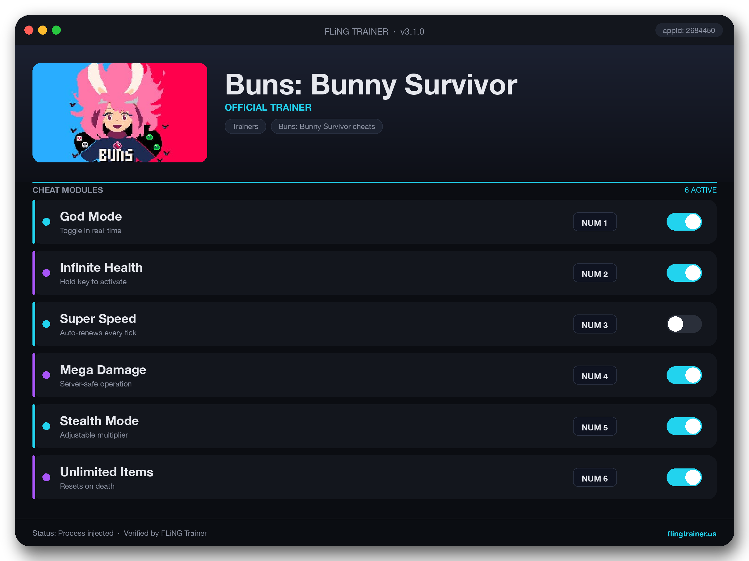 Buns: Bunny Survivor Trainer interface