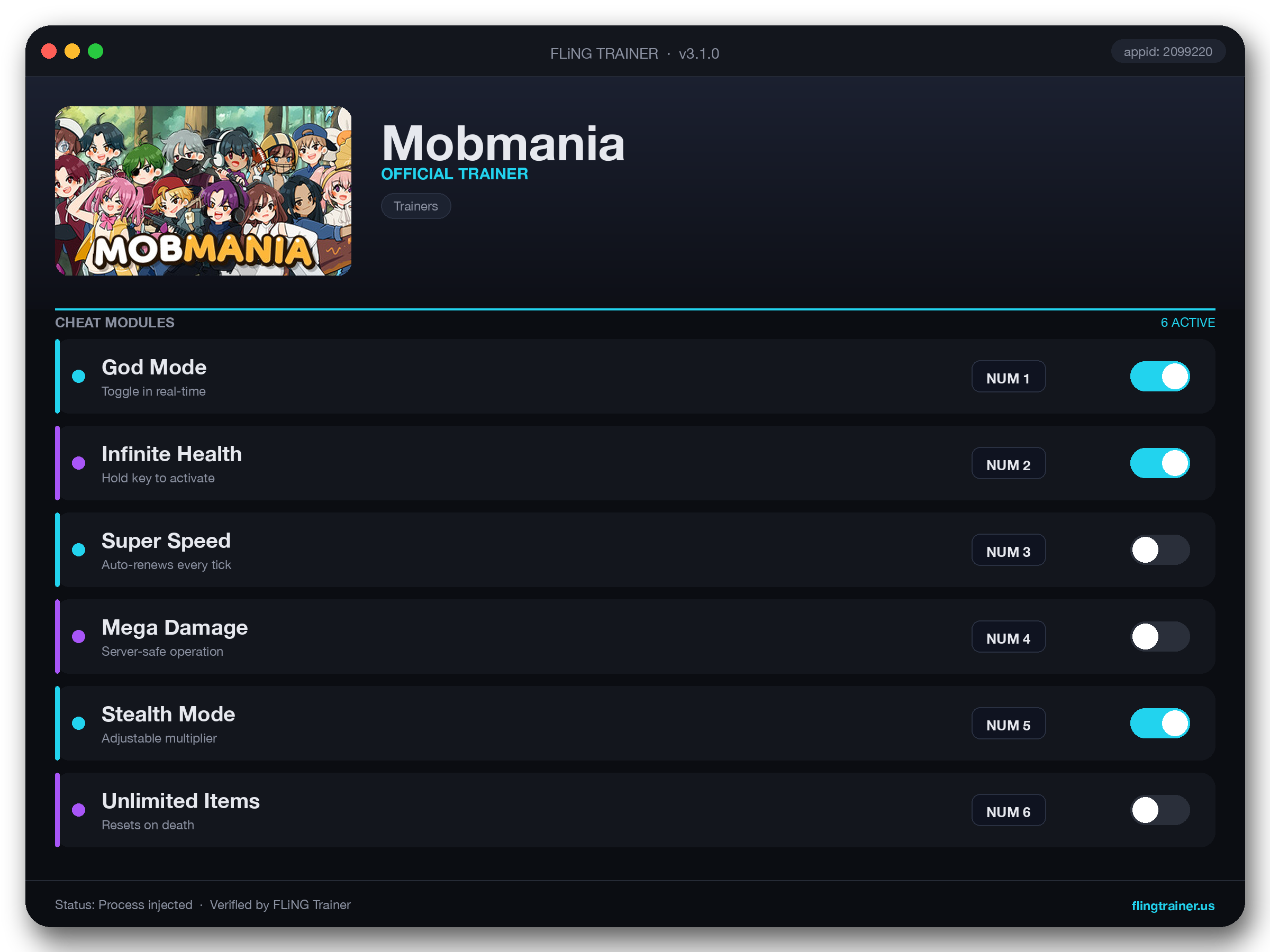 Mobmania Trainer interface