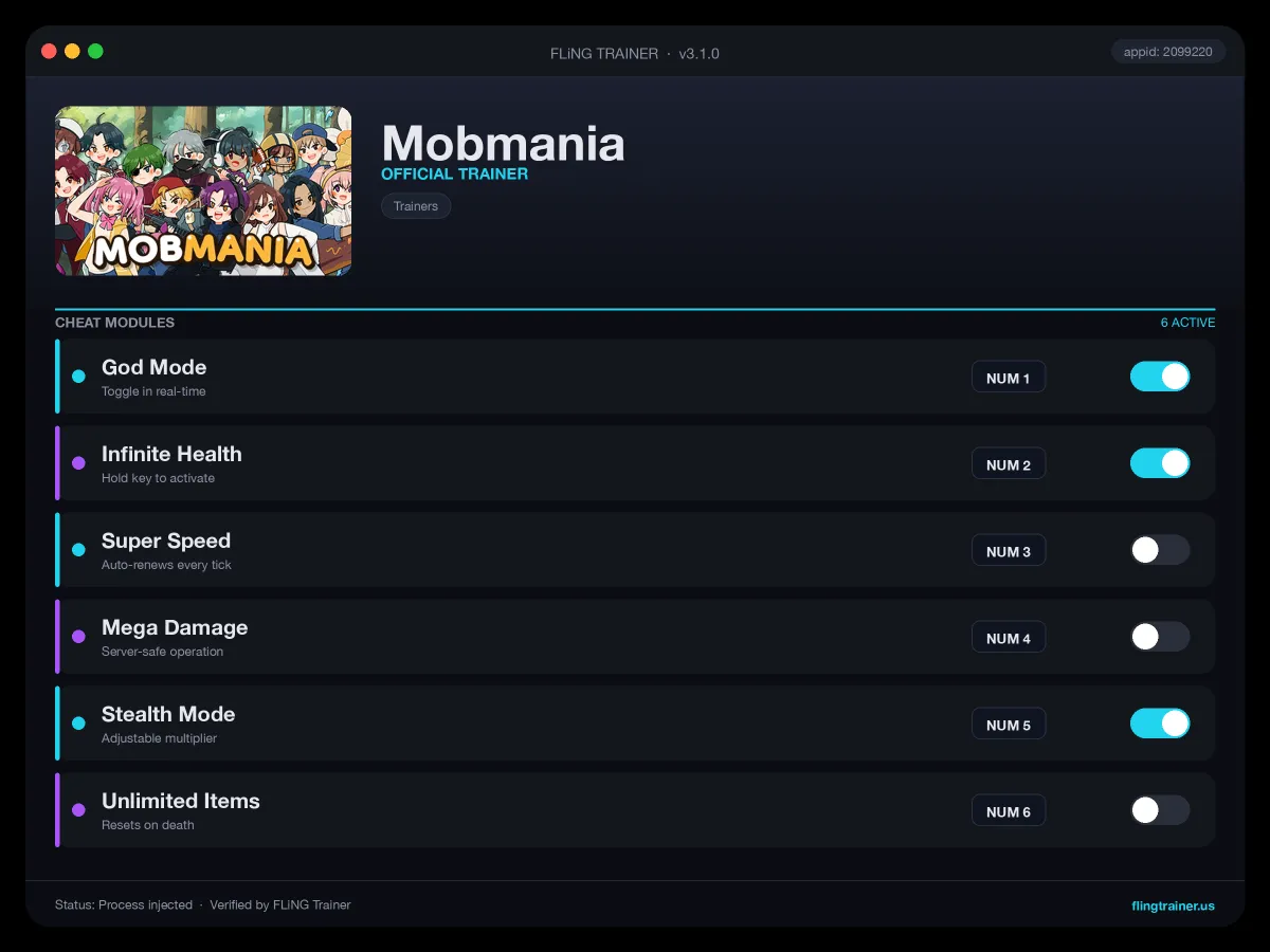 Mobmania Trainer interface