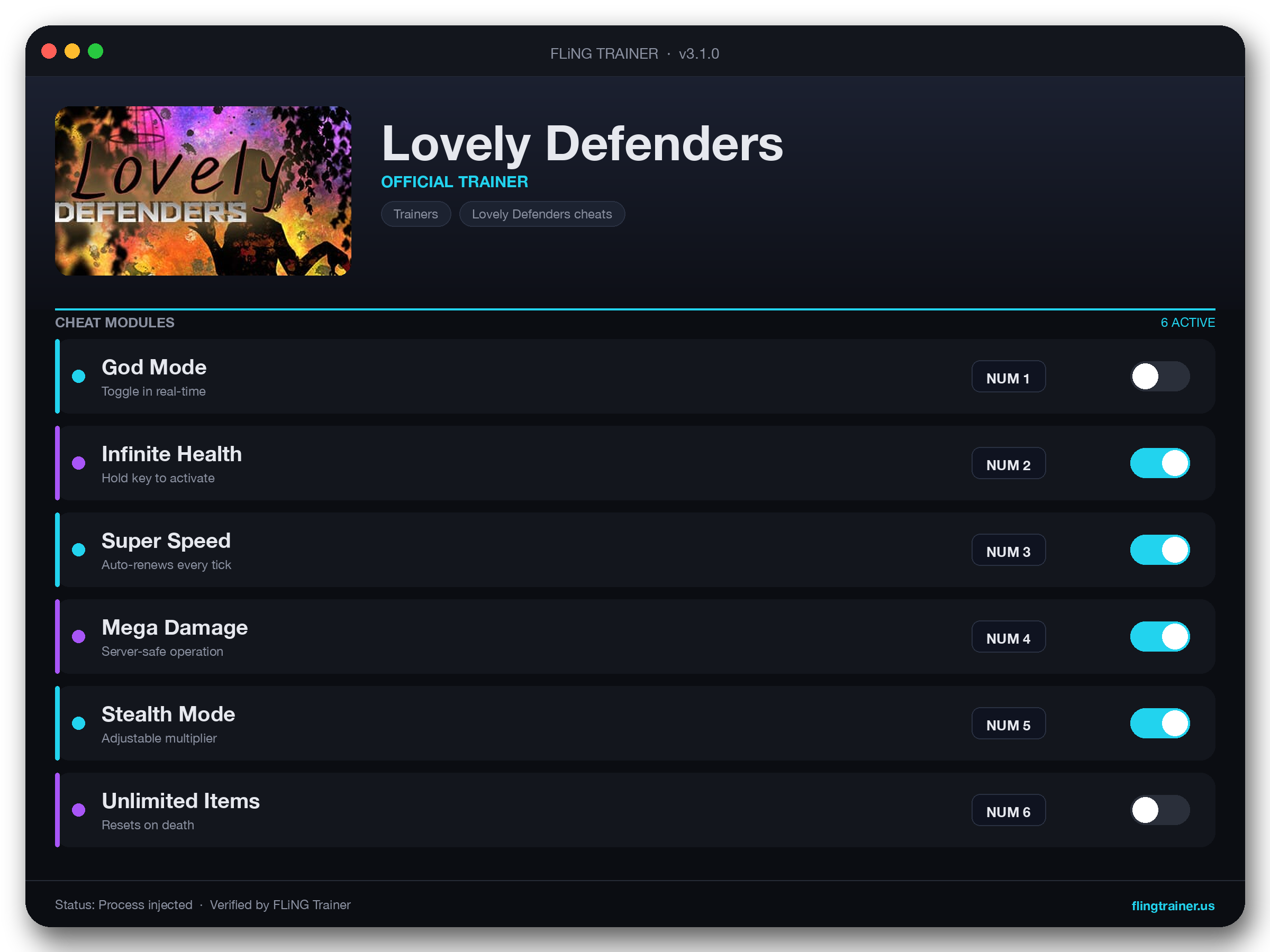 Lovely Defenders Trainer interface
