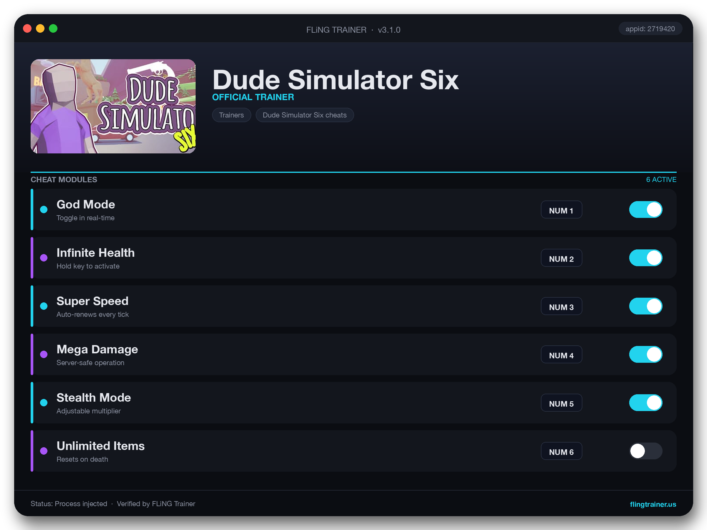 Dude Simulator Six Trainer interface