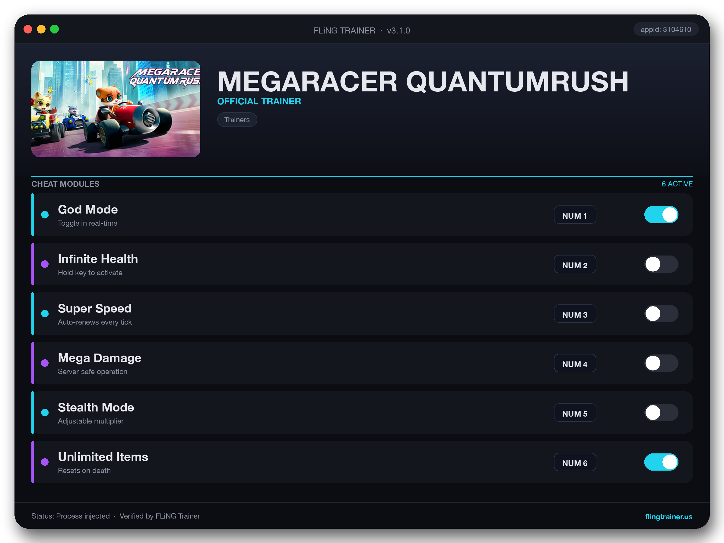 MEGARACER QUANTUMRUSH Trainer interface
