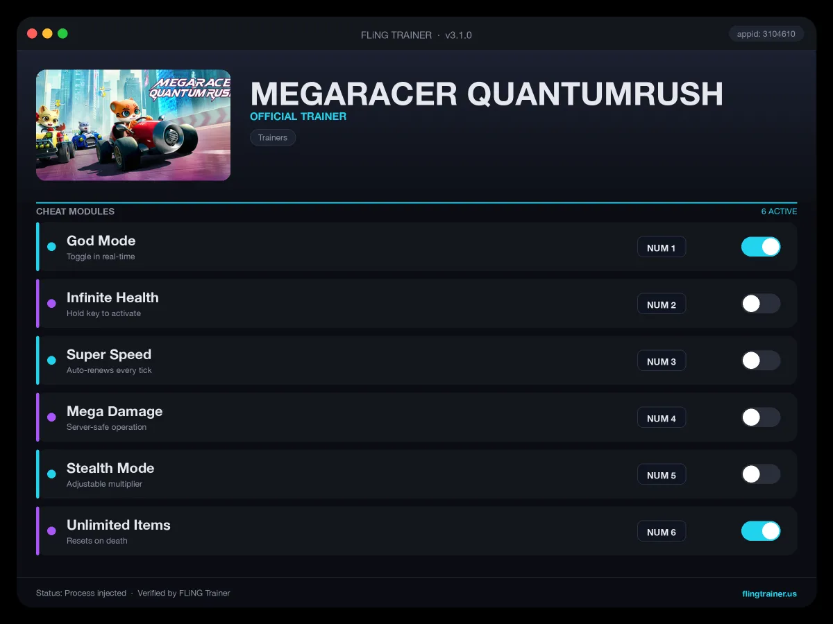 MEGARACER QUANTUMRUSH Trainer interface