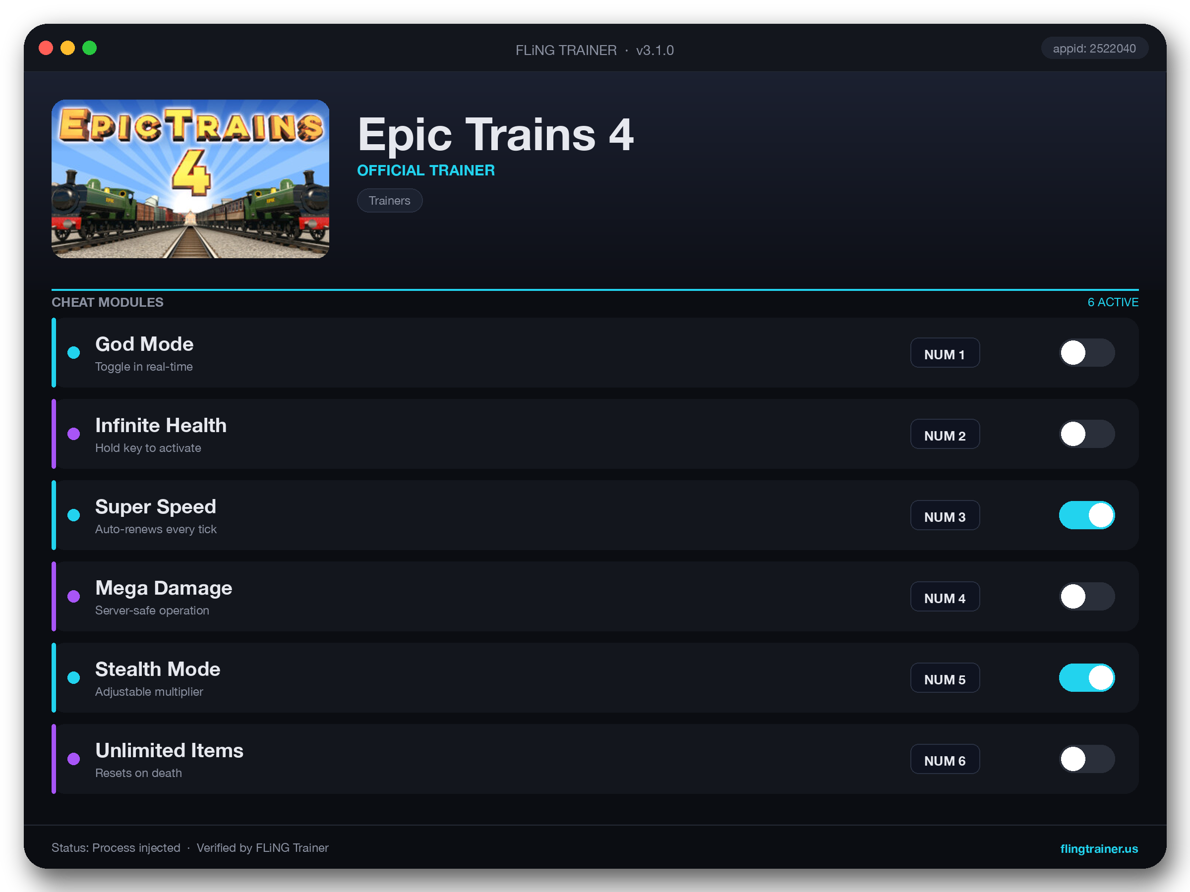 Epic Trains 4 Trainer interface