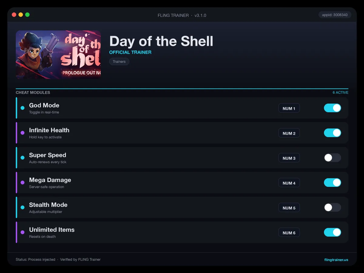 Day of the Shell Trainer interface