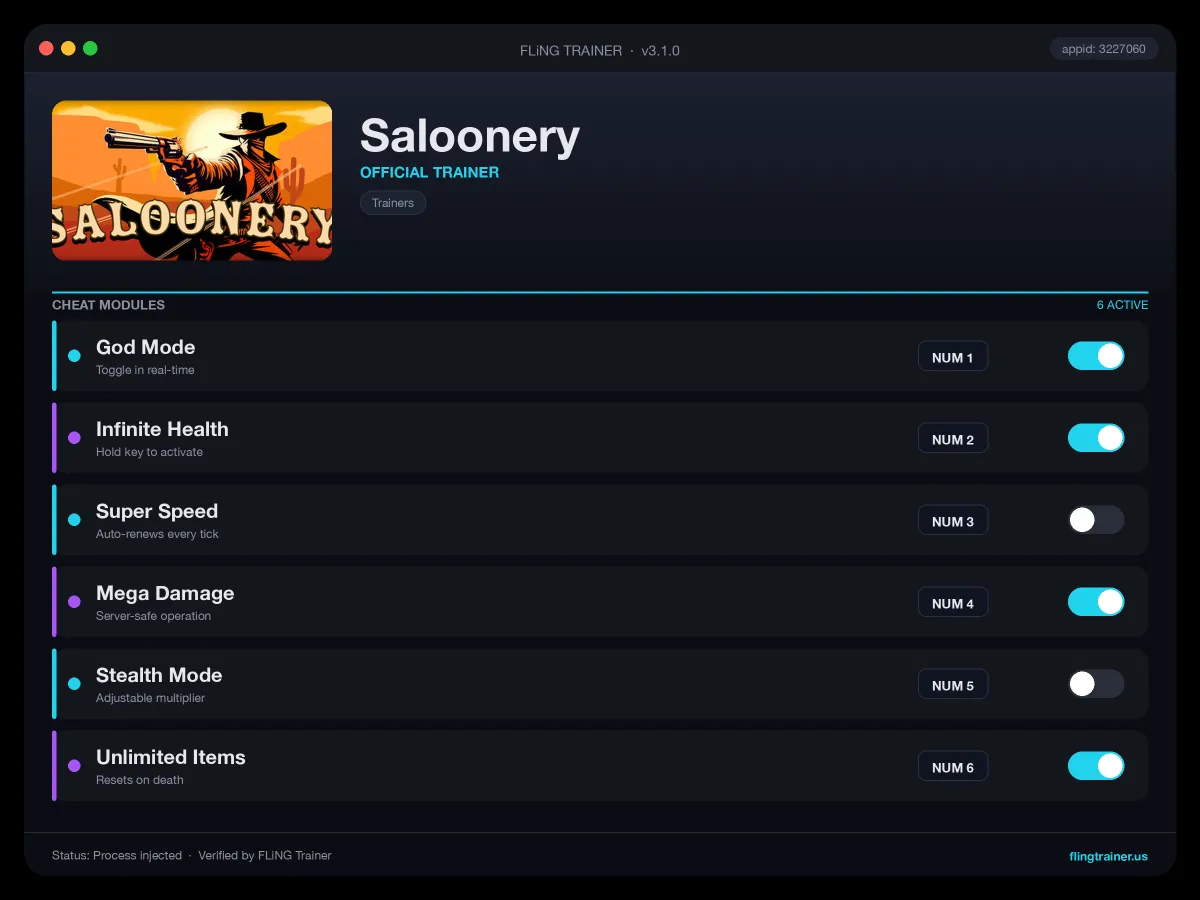 Saloonery Trainer interface