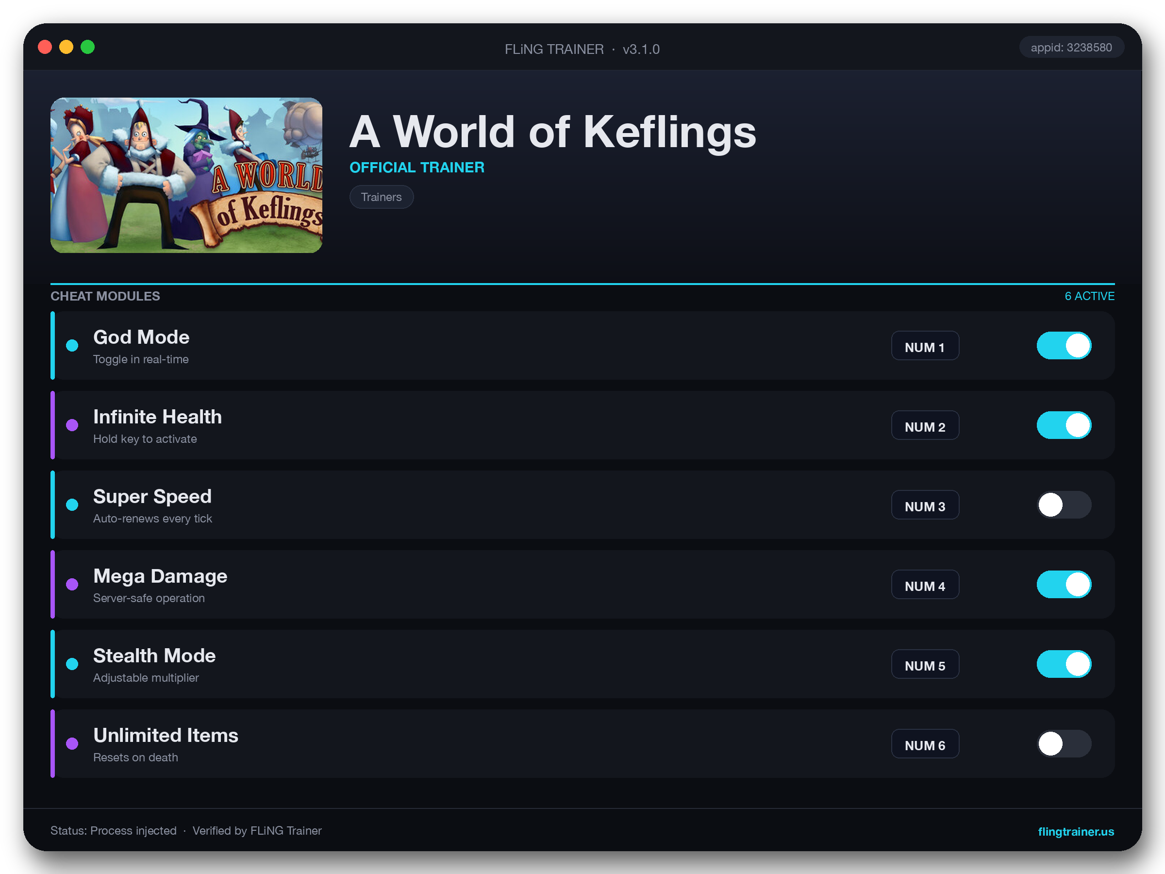 A World of Keflings Trainer interface