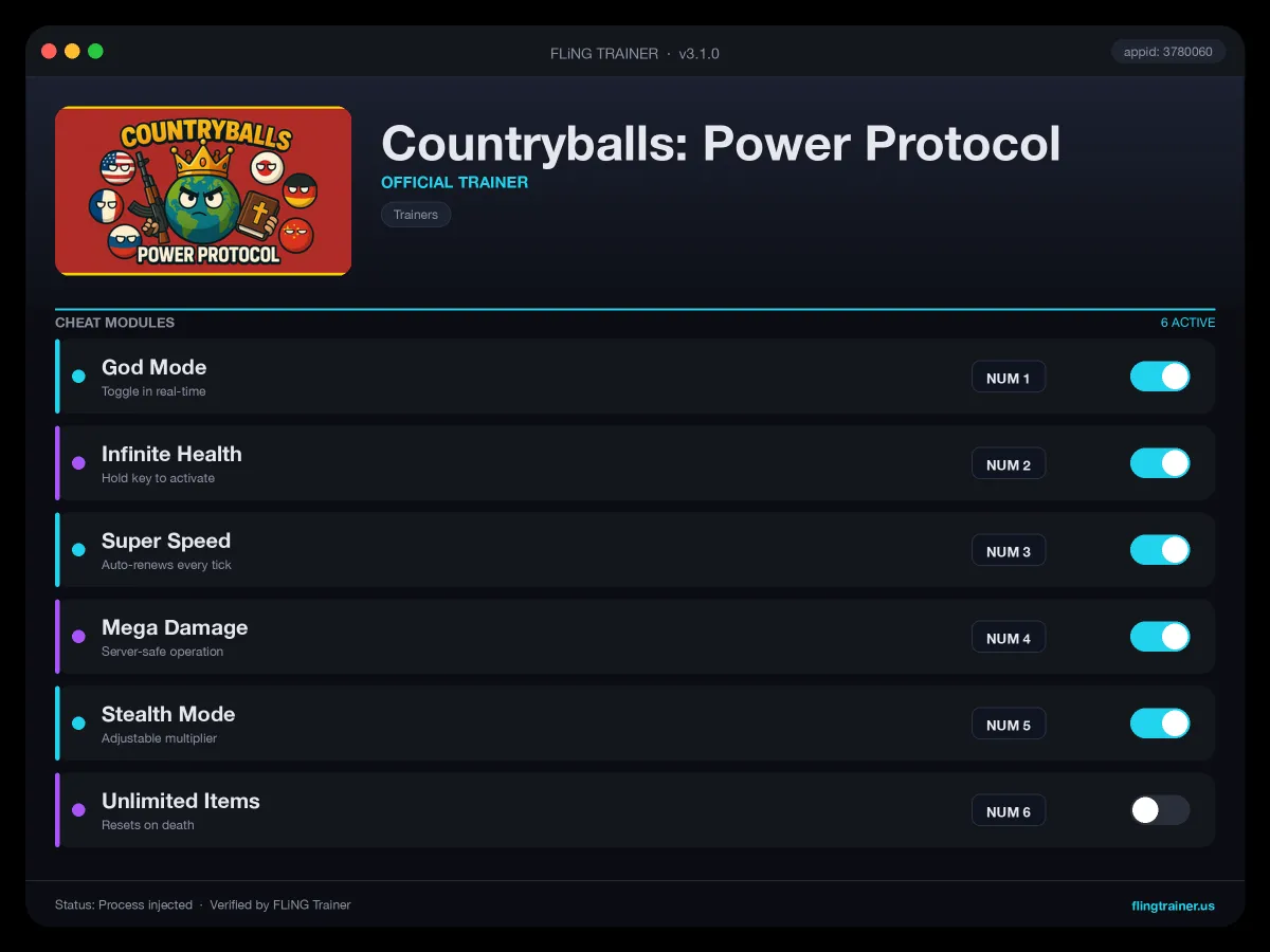 Countryballs: Power Protocol Trainer interface