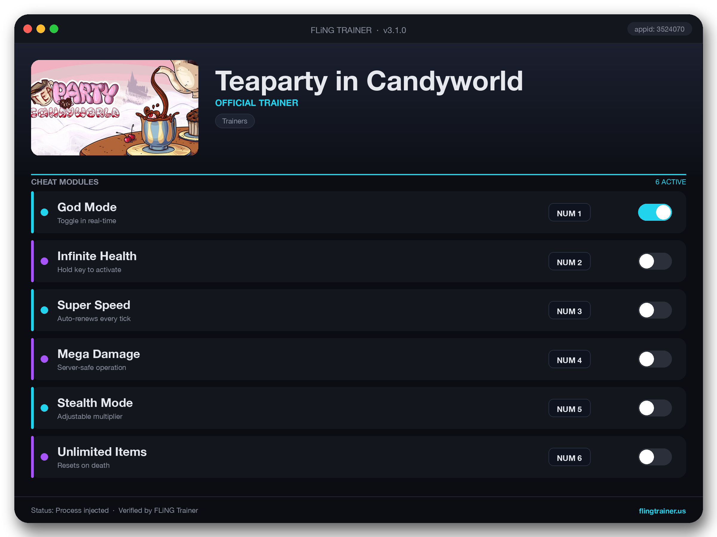 Teaparty in Candyworld Trainer interface