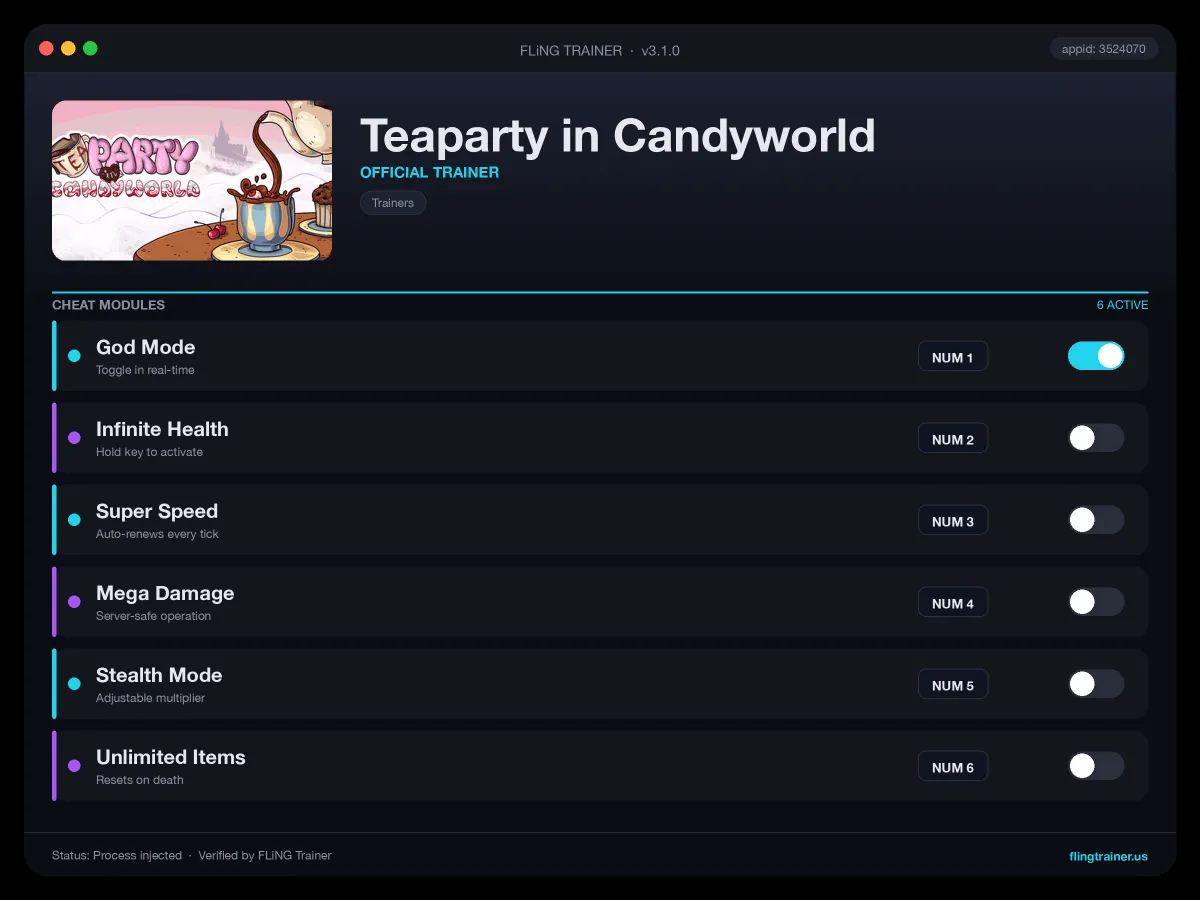 Teaparty in Candyworld Trainer interface