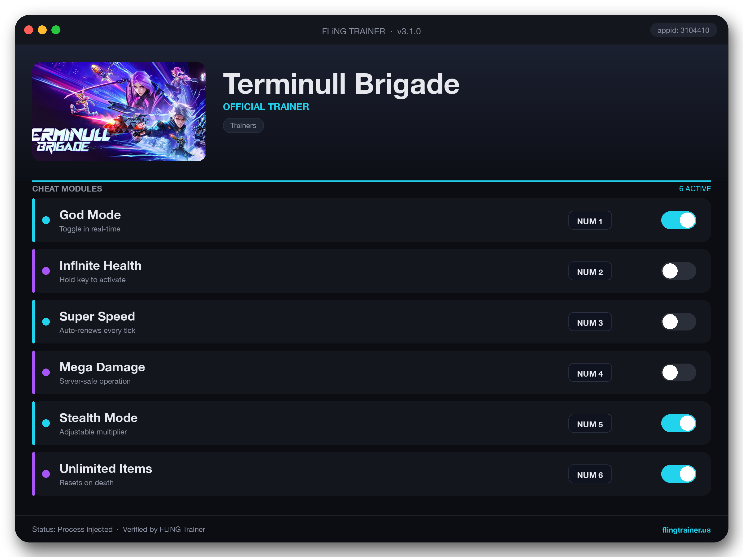 Terminull Brigade Trainer interface