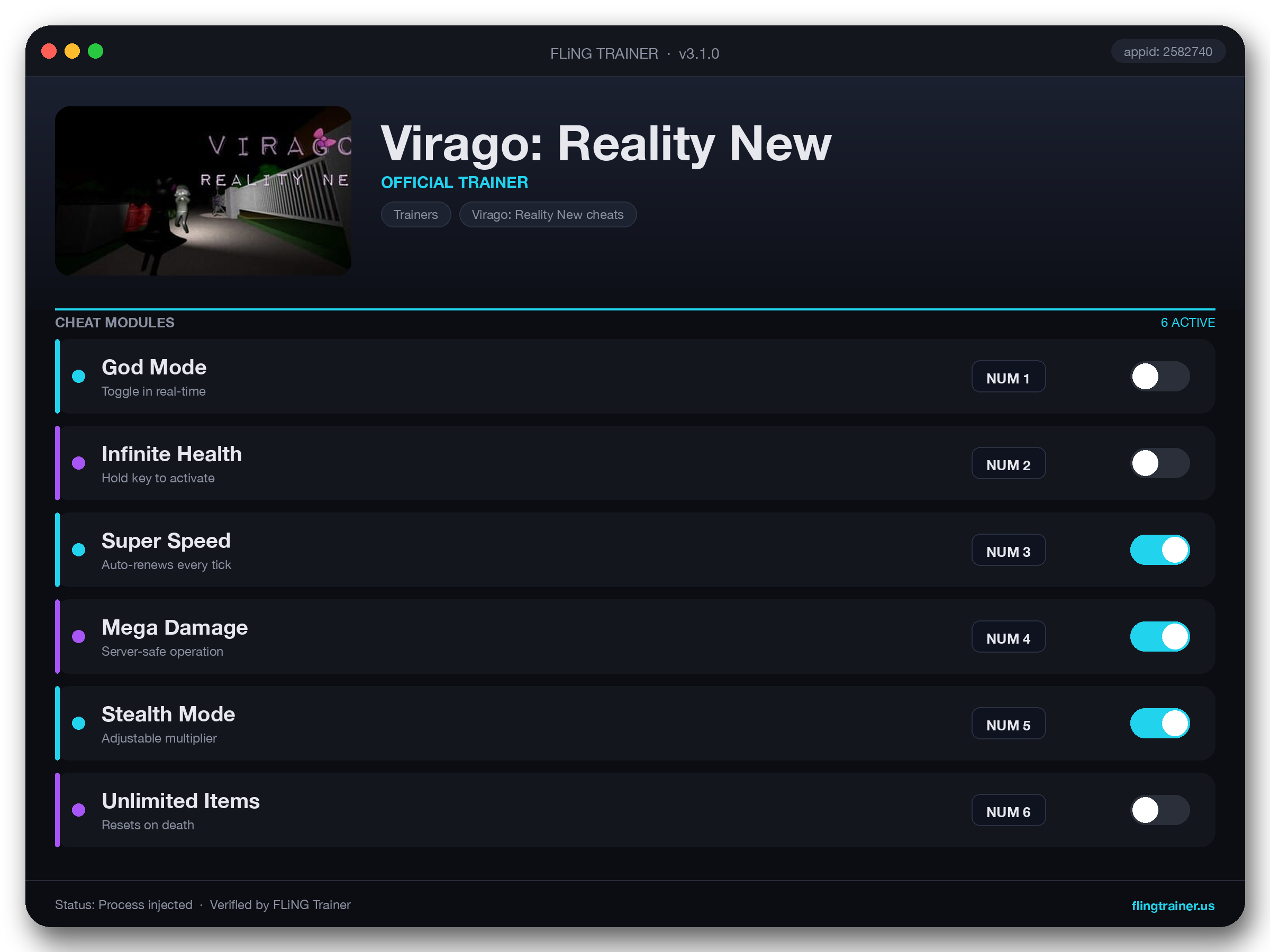 Virago: Reality New Trainer interface